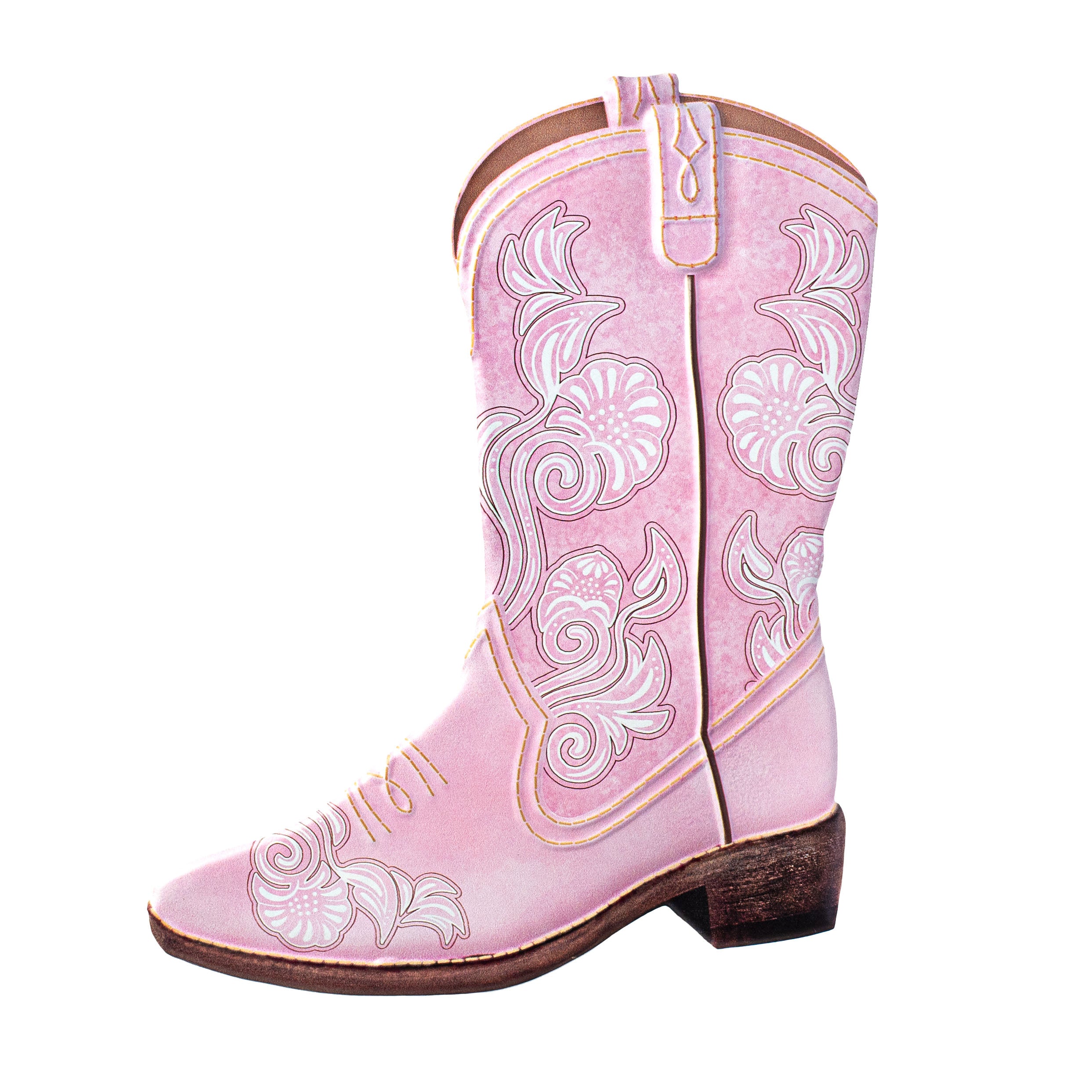 12.5" Metal Embossed Hanger: Pink Floral Cowboy Boot Item Number: MD0828