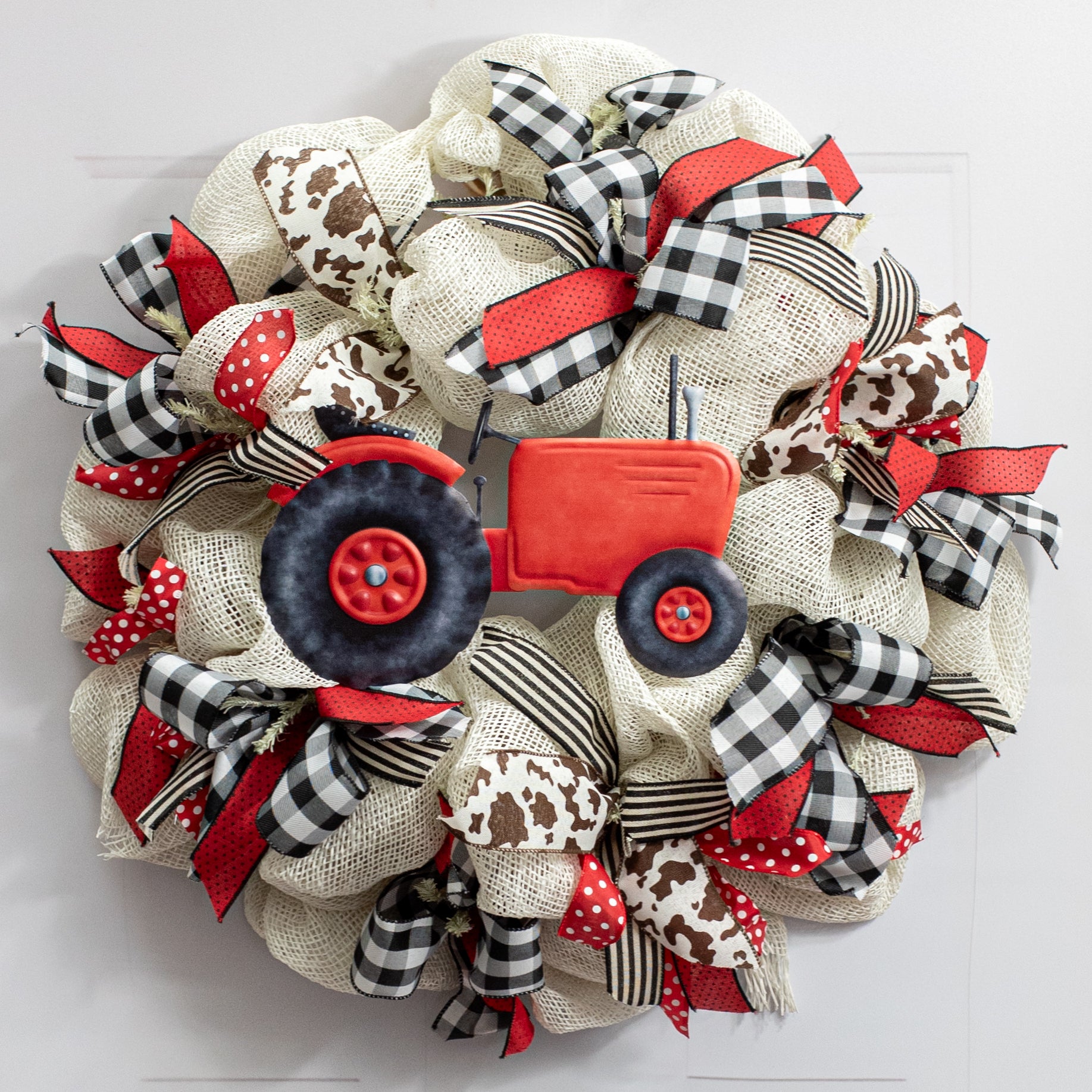 12" Metal Embossed Hanger: Red-Orange Tractor Lifestyle Photo