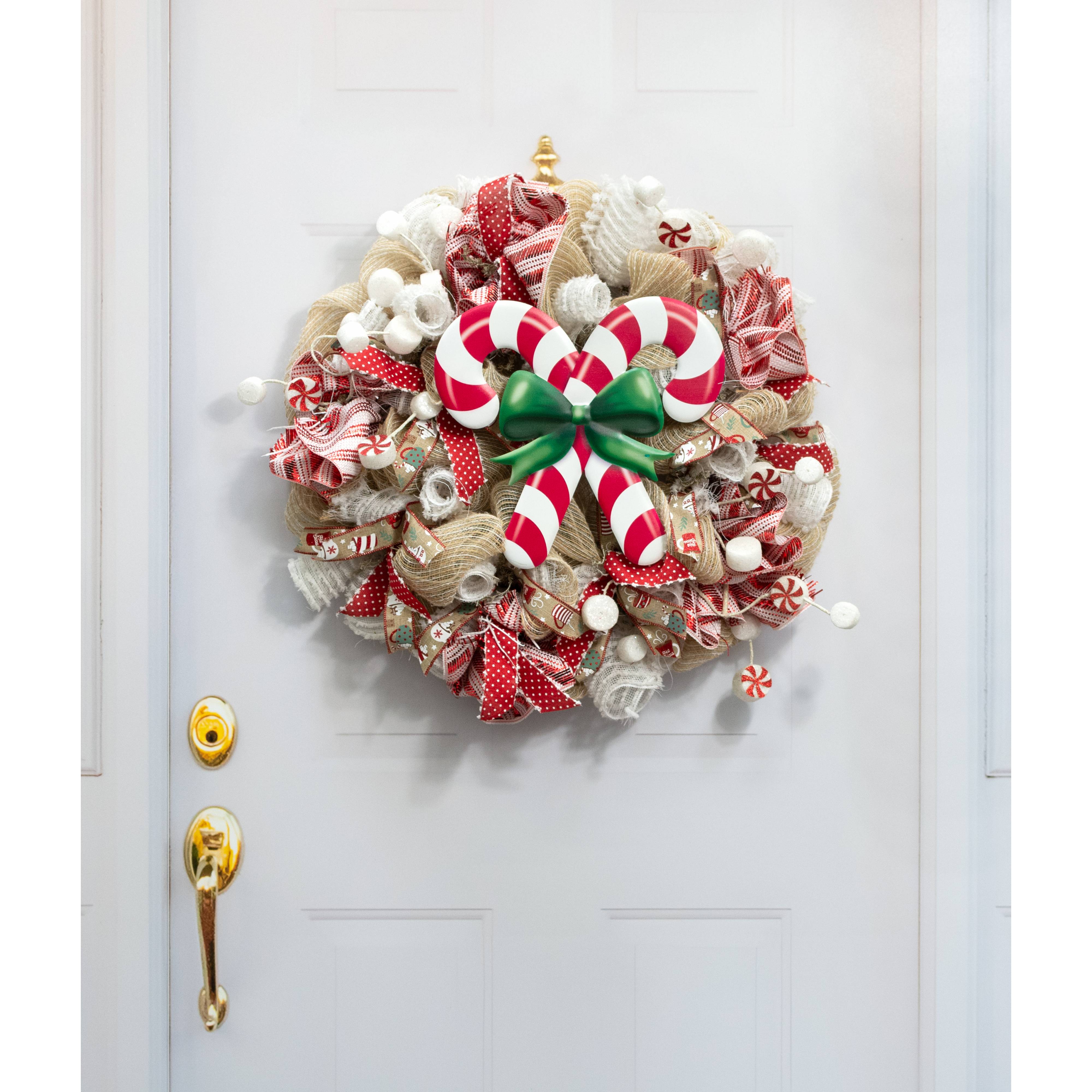 13" Metal Embossed Hanger: Red & White Candy Canes Lifestyle Photo