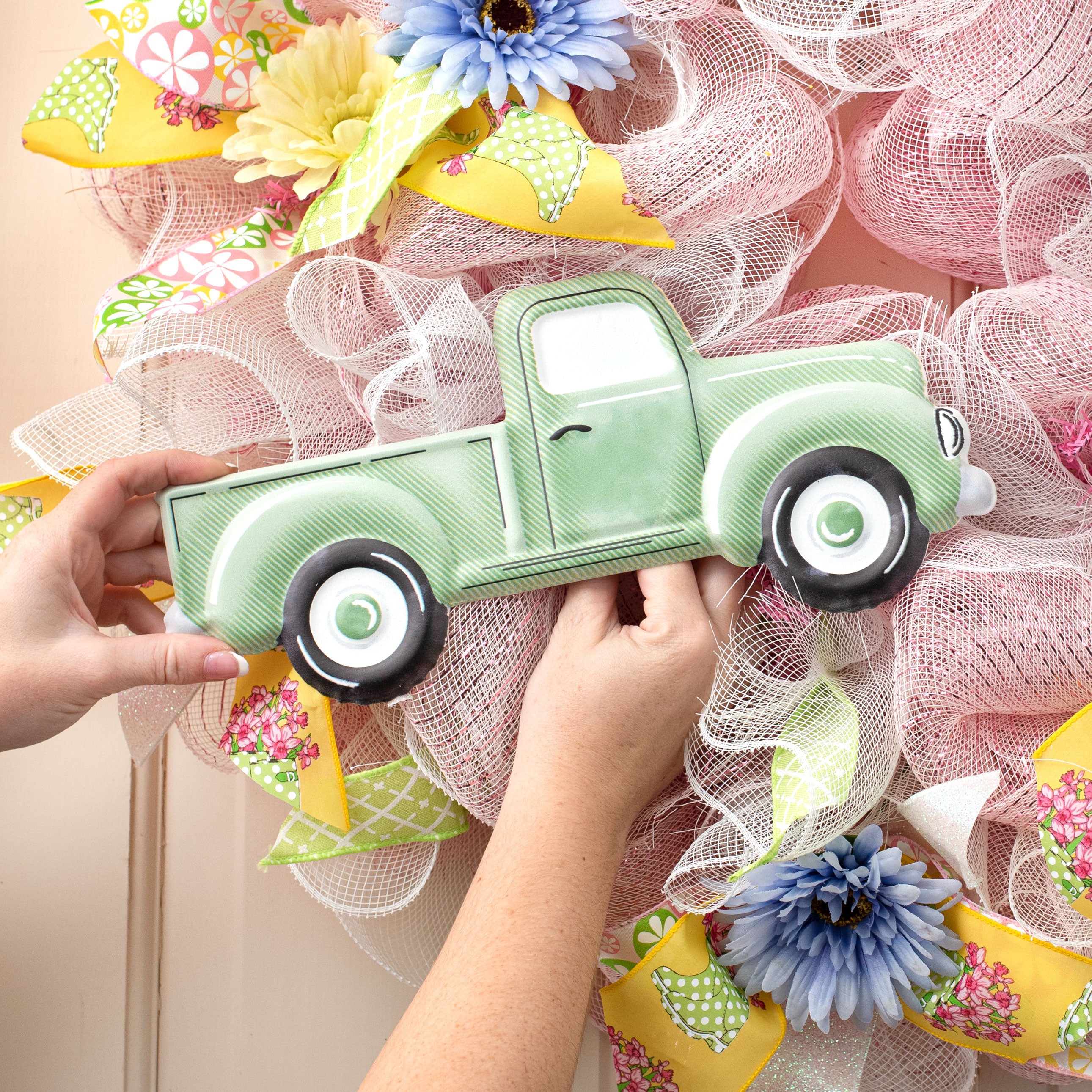 12" Metal Embossed Hanger: Sage Truck Lifestyle Photo