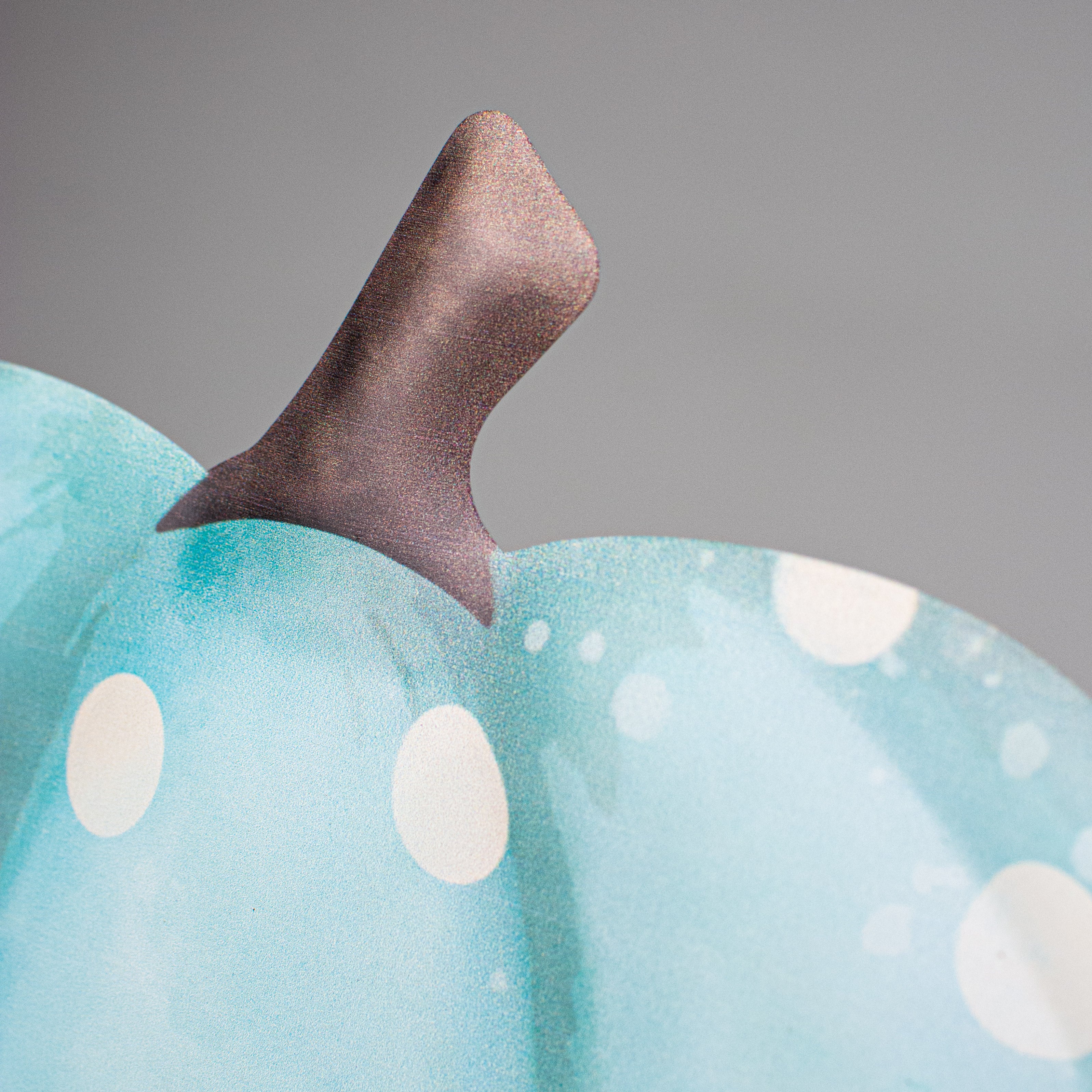 12" Metal Embossed Hanger: Teal & Cream Polka Dot Pumpkin detail photo 3