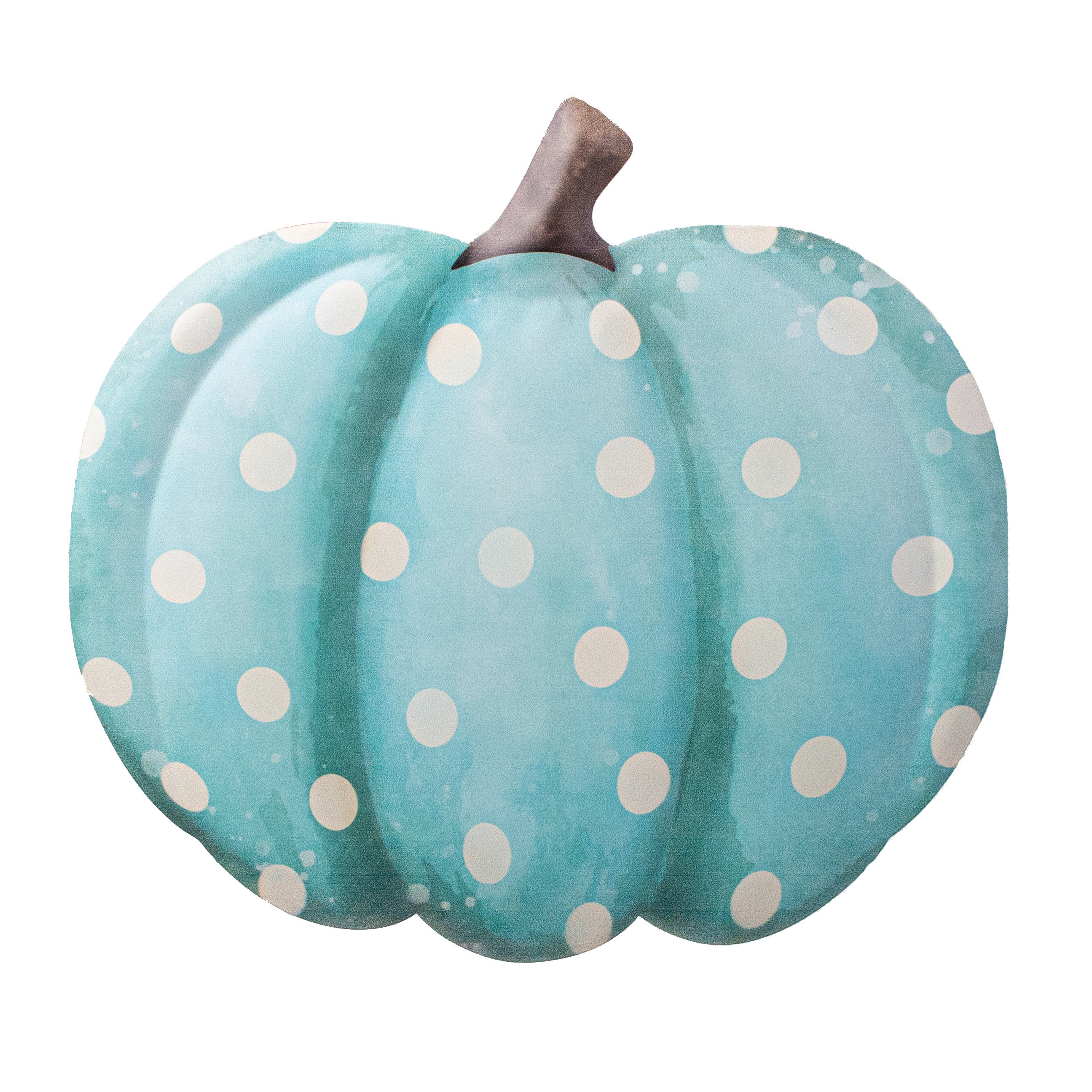 12" Metal Embossed Hanger: Teal & Cream Polka Dot Pumpkin Item Number: MD076437