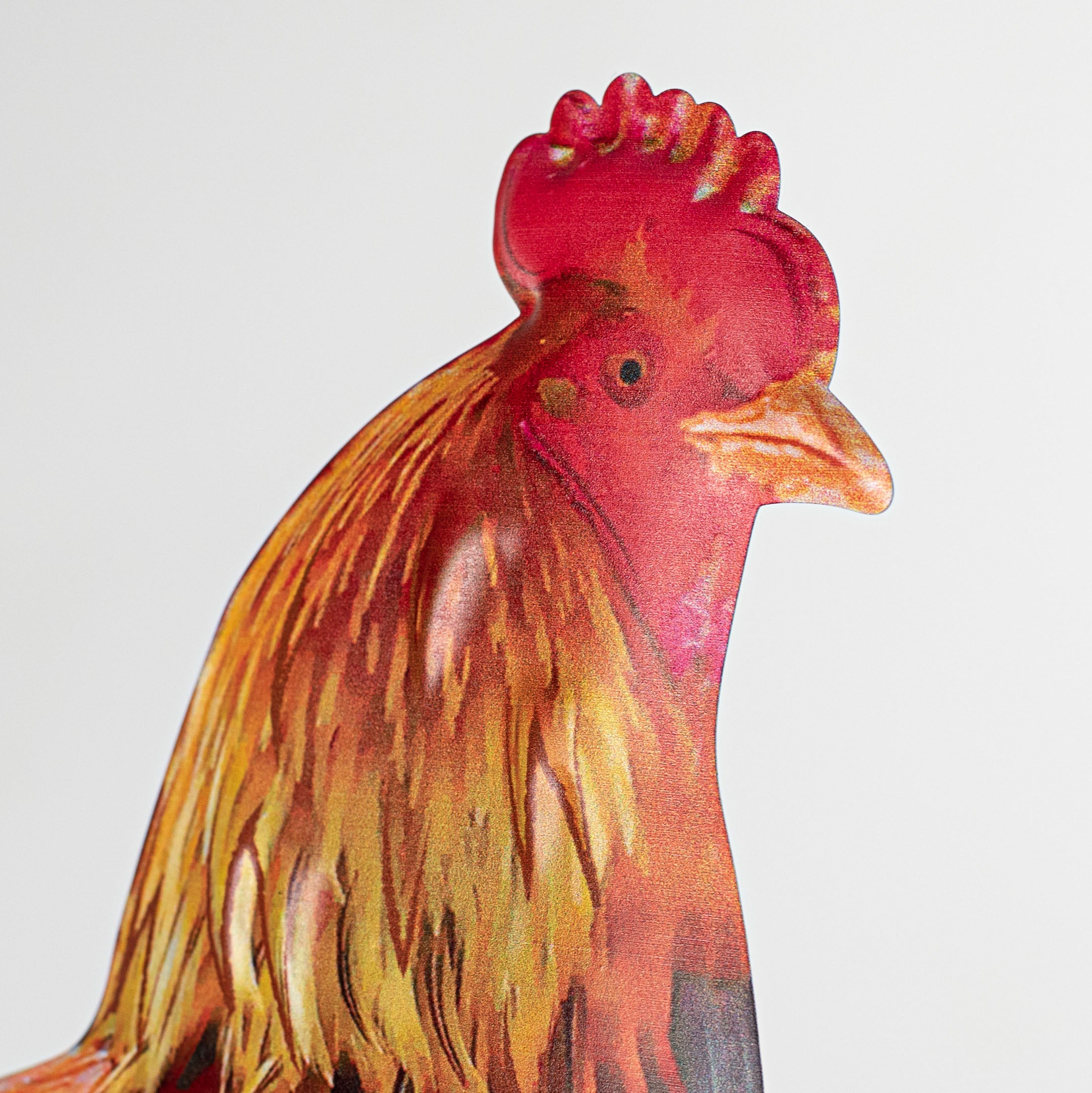 12" Metal Embossed Hanger: Teal, Orange, Red Rooster detail photo 3
