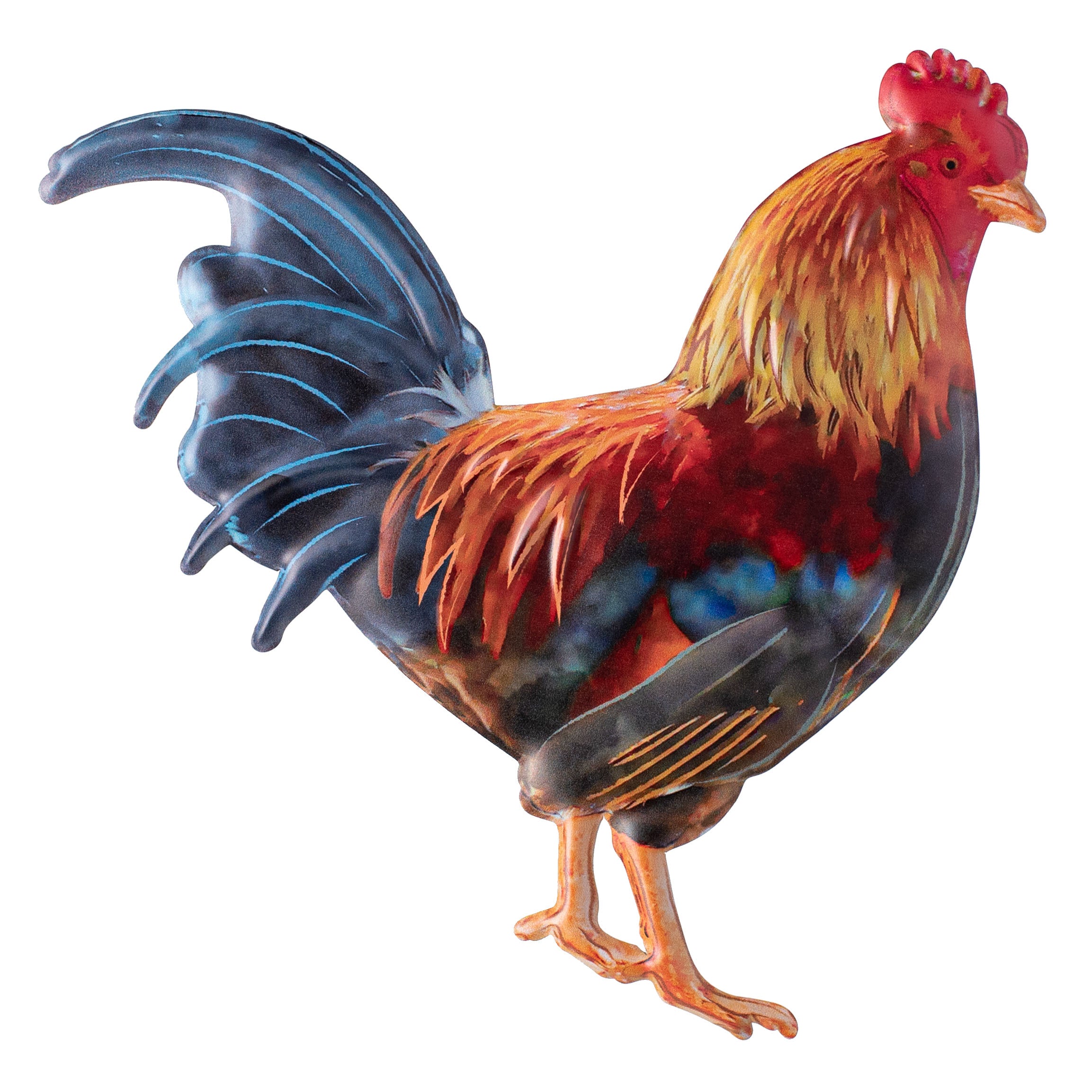 12" Metal Embossed Hanger: Teal, Orange, Red Rooster Item Number: MD066417
