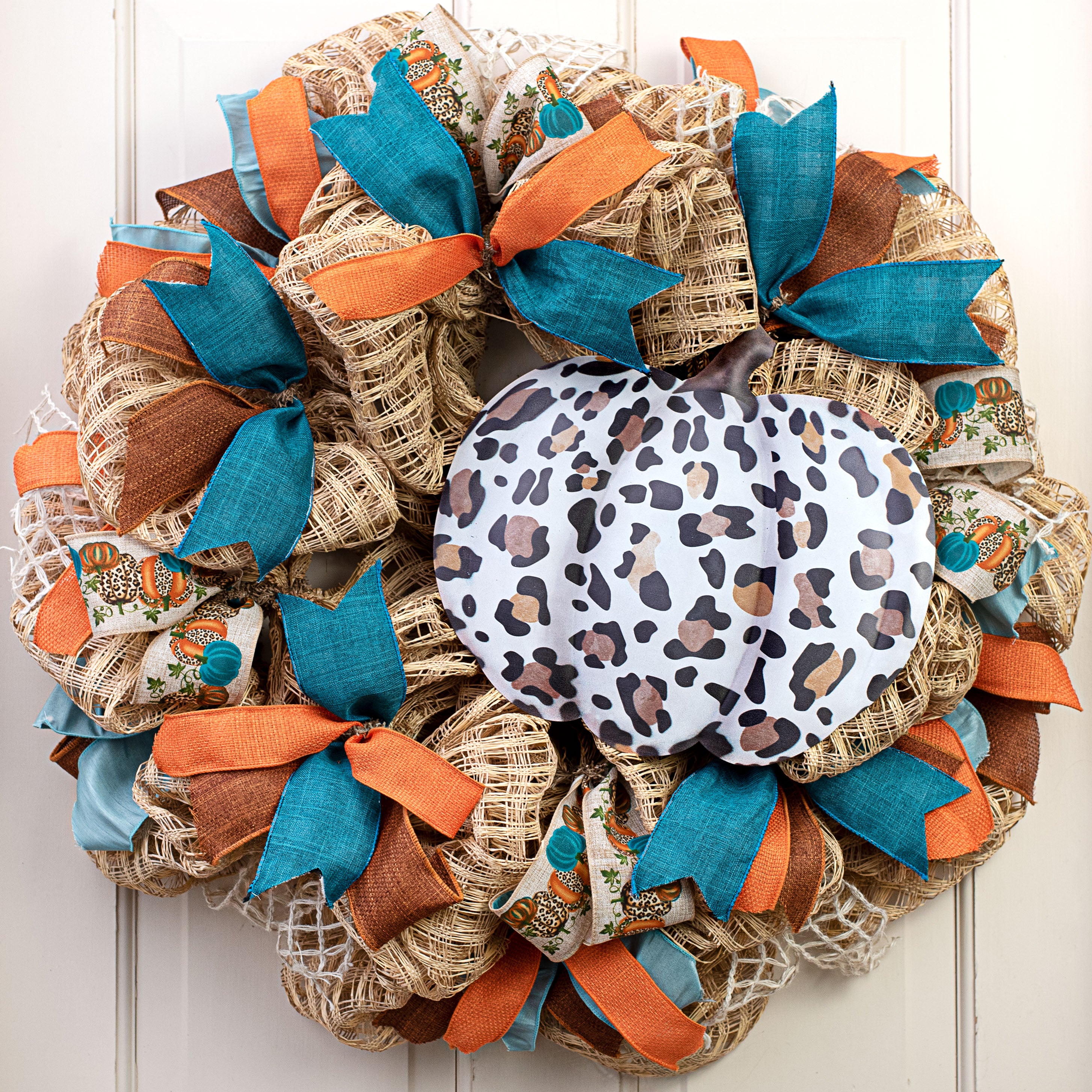 12" Metal Embossed Hanger: White Leopard Spot Pumpkin Lifestyle Photo