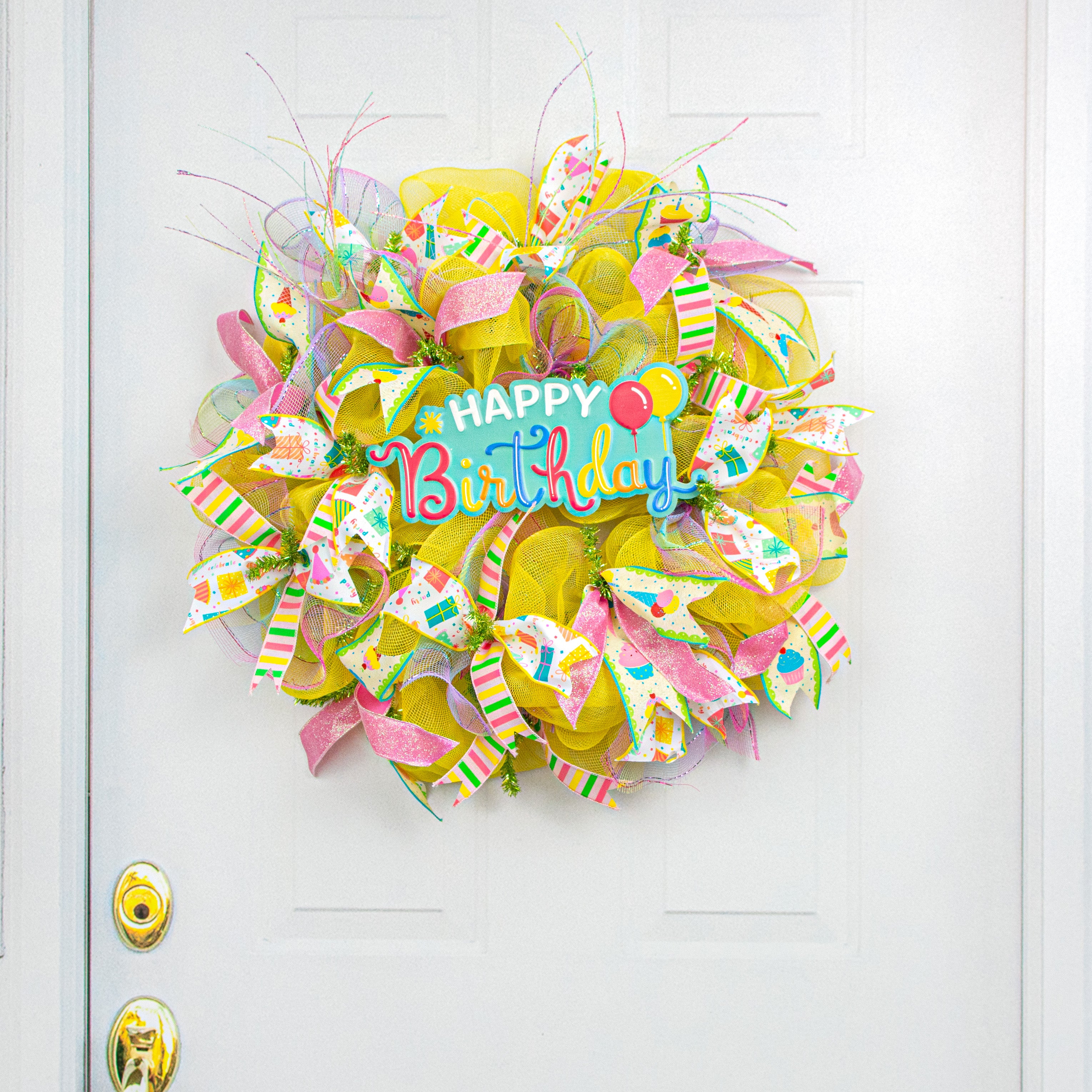 12.5" Metal Embossed Happy Birthday Hanger: Teal, Red, Blue Lifestyle Photo
