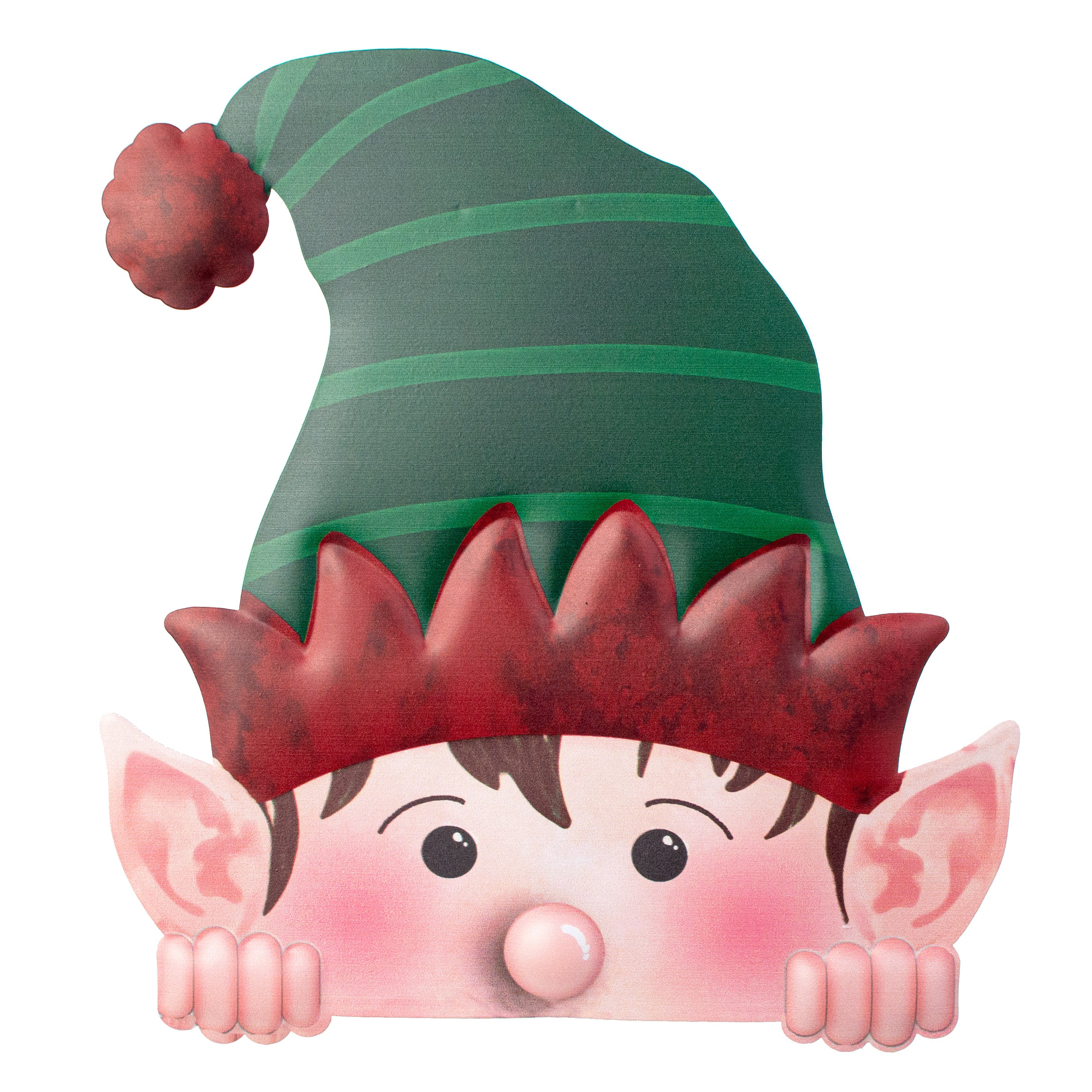12" Metal Embossed Decoration: Peeking Elf Item Number: MD0587