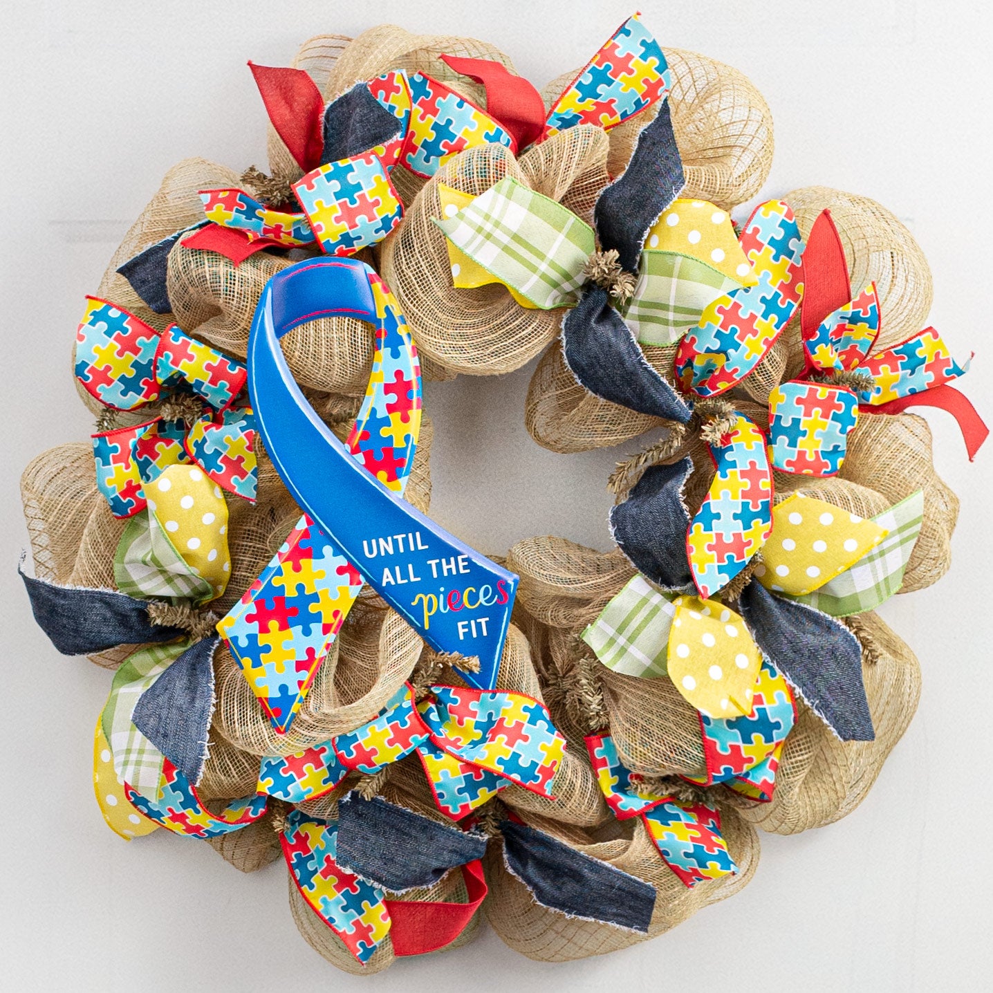 12" Metal Embossed Sign: Autism Support Ribbon Lifestyle Photo