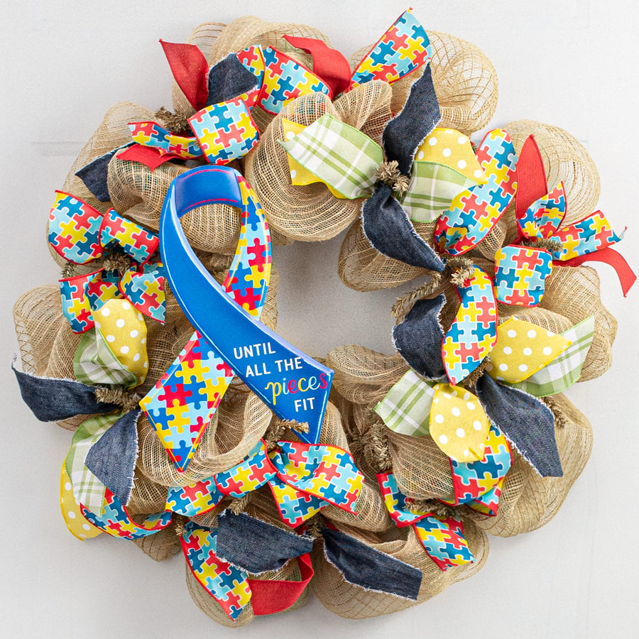 12" Metal Embossed Sign: Autism Support Ribbon Lifestyle Photo