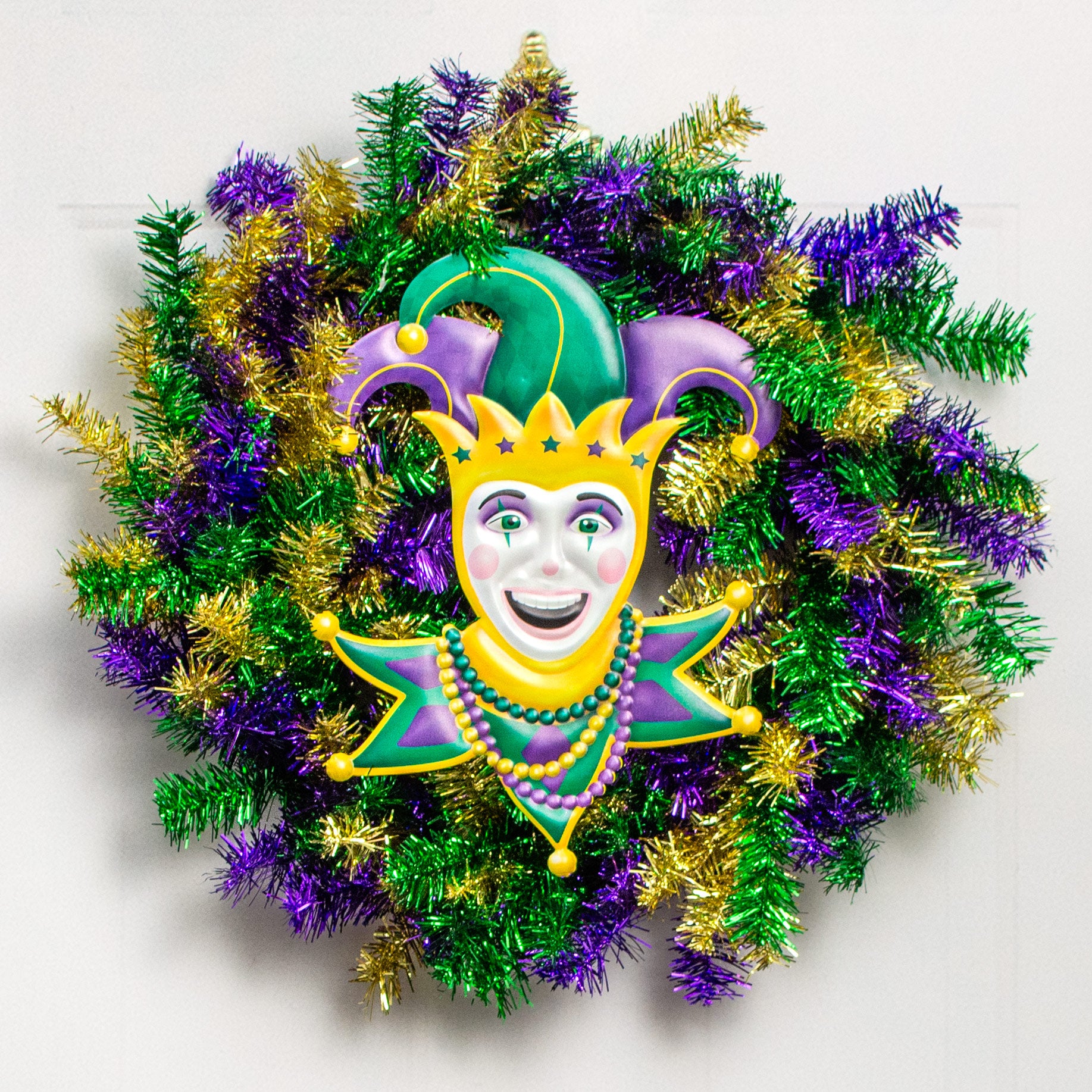 15" Metal Embossed Sign: Mardi Gras Jester Head Lifestyle Photo
