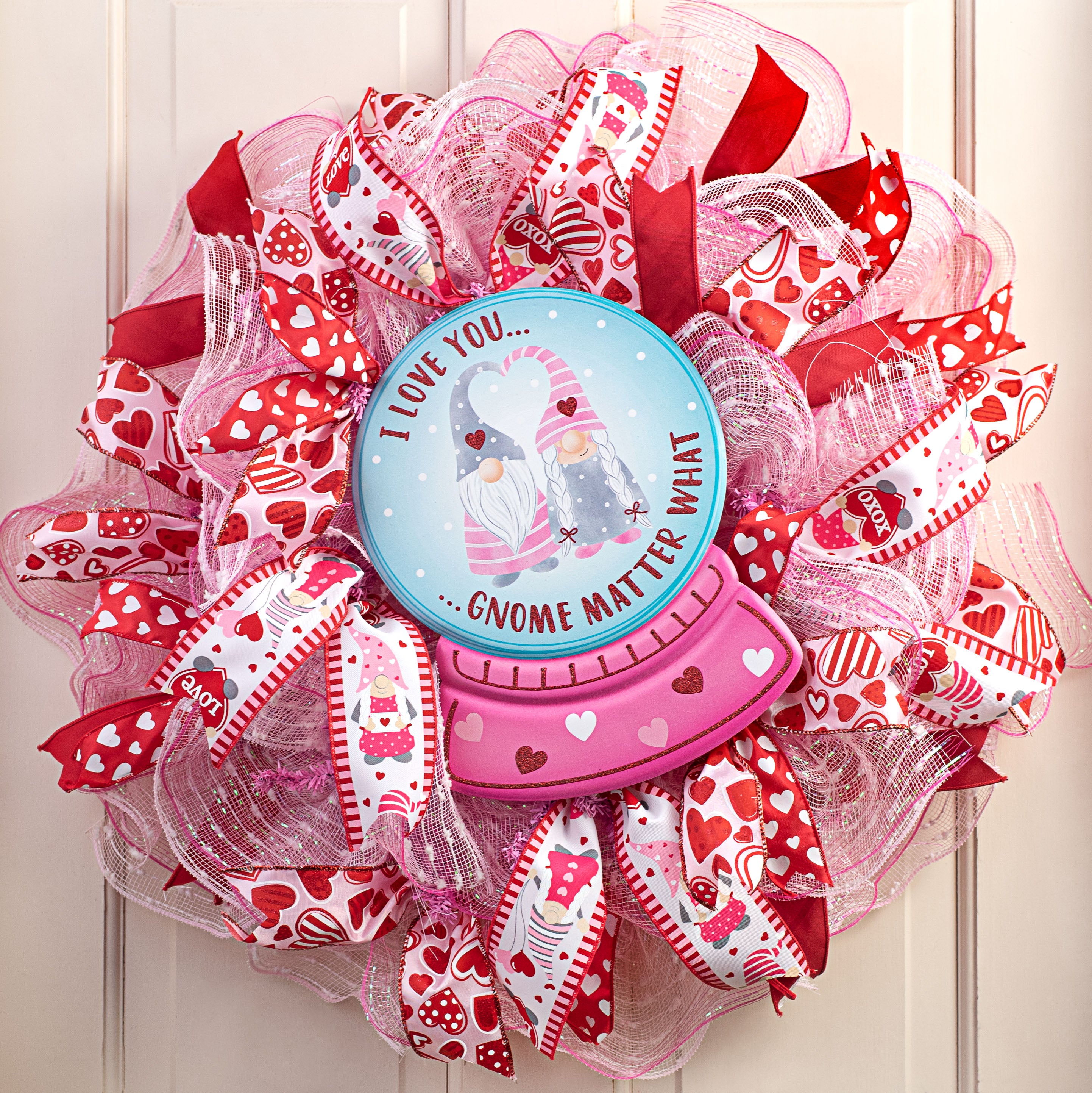 12" Metal Embossed Sign: Valentine Gnomes Snow Globe Lifestyle Photo