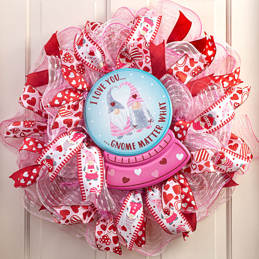 12" Metal Embossed Sign: Valentine Gnomes Snow Globe Lifestyle Photo