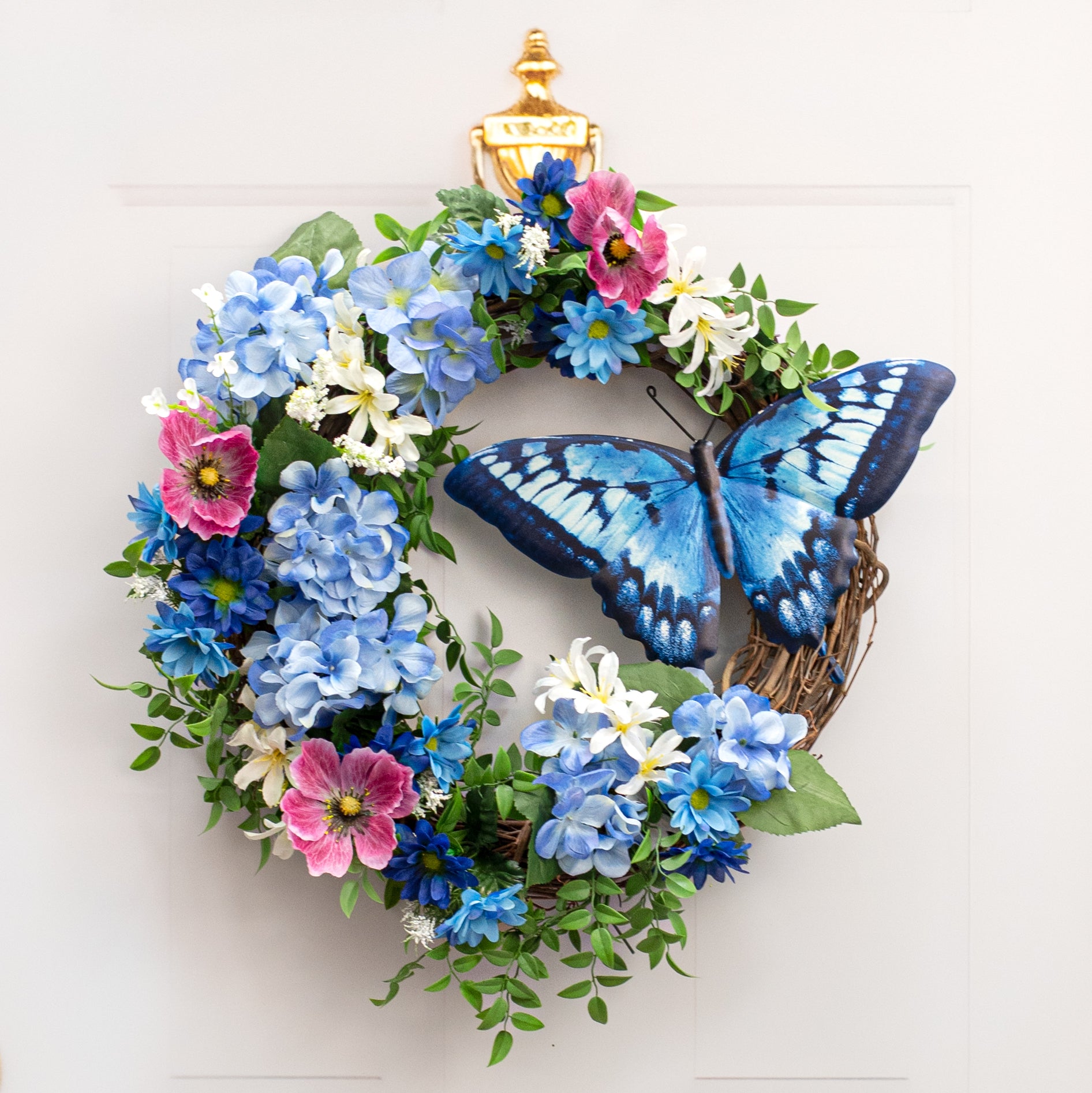 13" Metal Embossed Swallowtail Butterfly Sign: Blue Lifestyle Photo