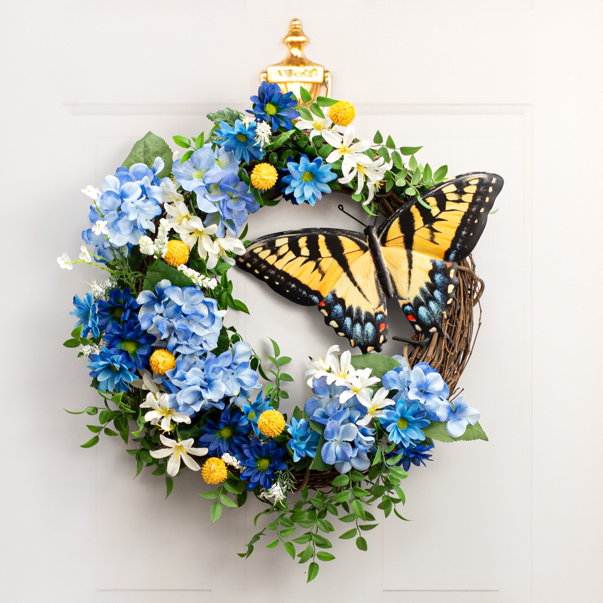 13" Metal Embossed Swallowtail Butterfly Sign: Yellow Lifestyle Photo
