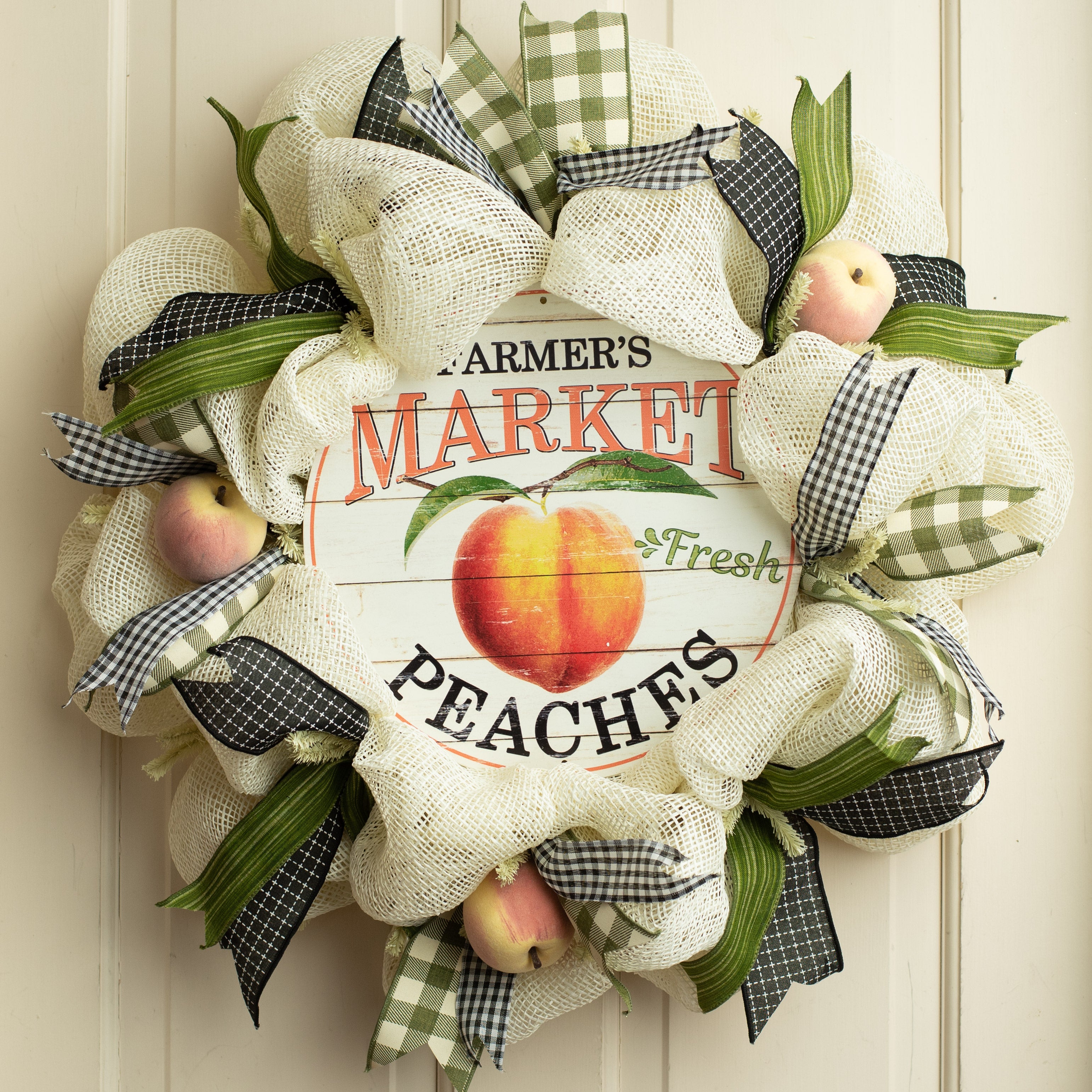 12" Metal Farmer's Market Sign: Peaches Lifestyle Photo