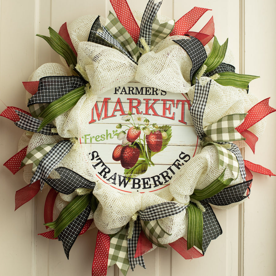 12" Metal Farmer's Market Sign: Strawberries Lifestyle Photo
