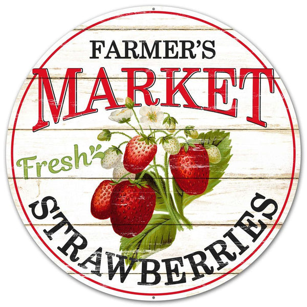 Farmers Market Fresh Watermelon Metal Round Hanging Sign – Garden Decor