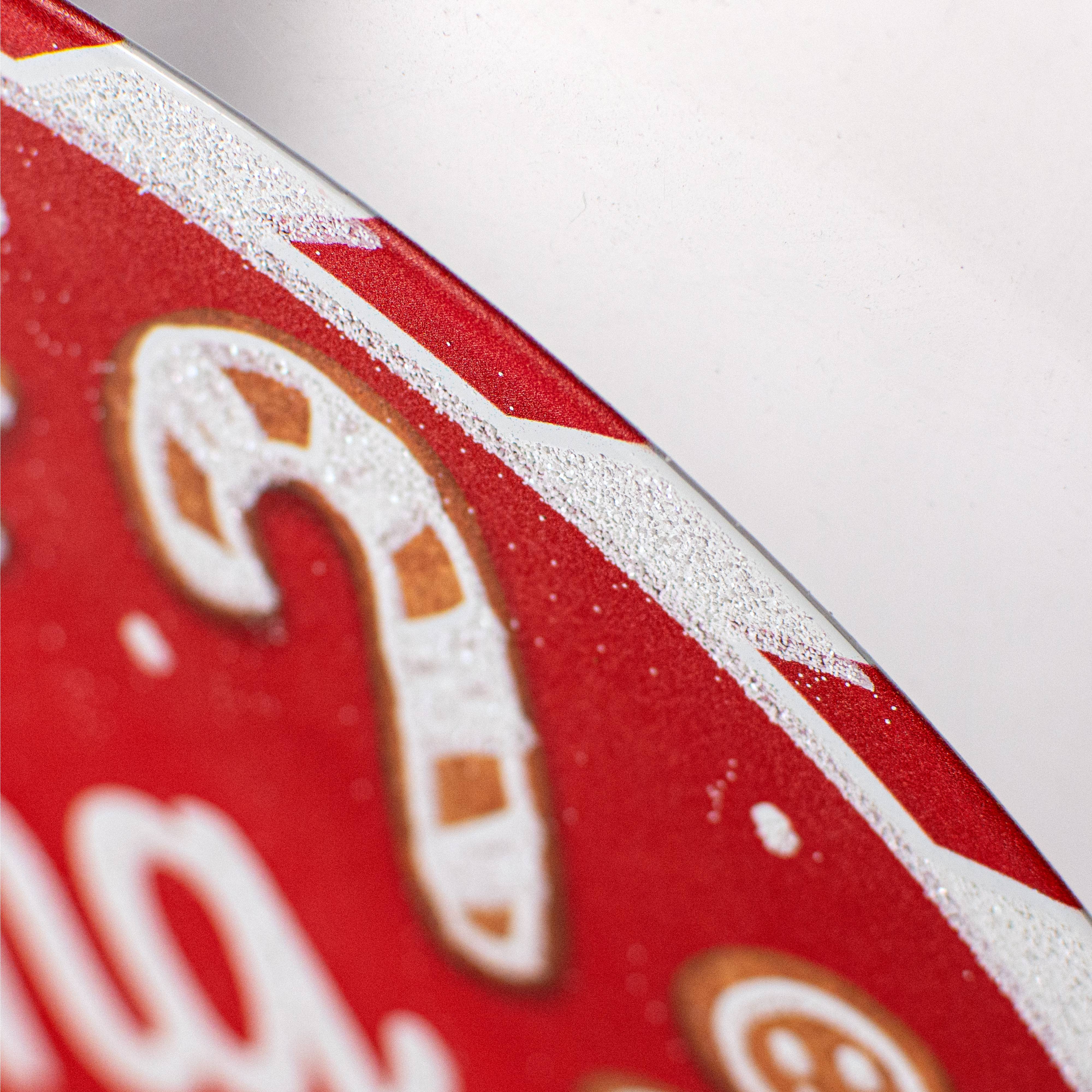 12" Metal Glittered Sign: Red Christmas Baking Spirits Bright detail photo 3