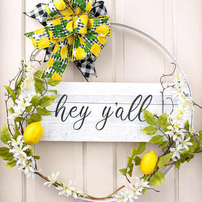 24" Metal Hoop Ring Sign: Whitewash Hey Y'all Lifestyle Photo