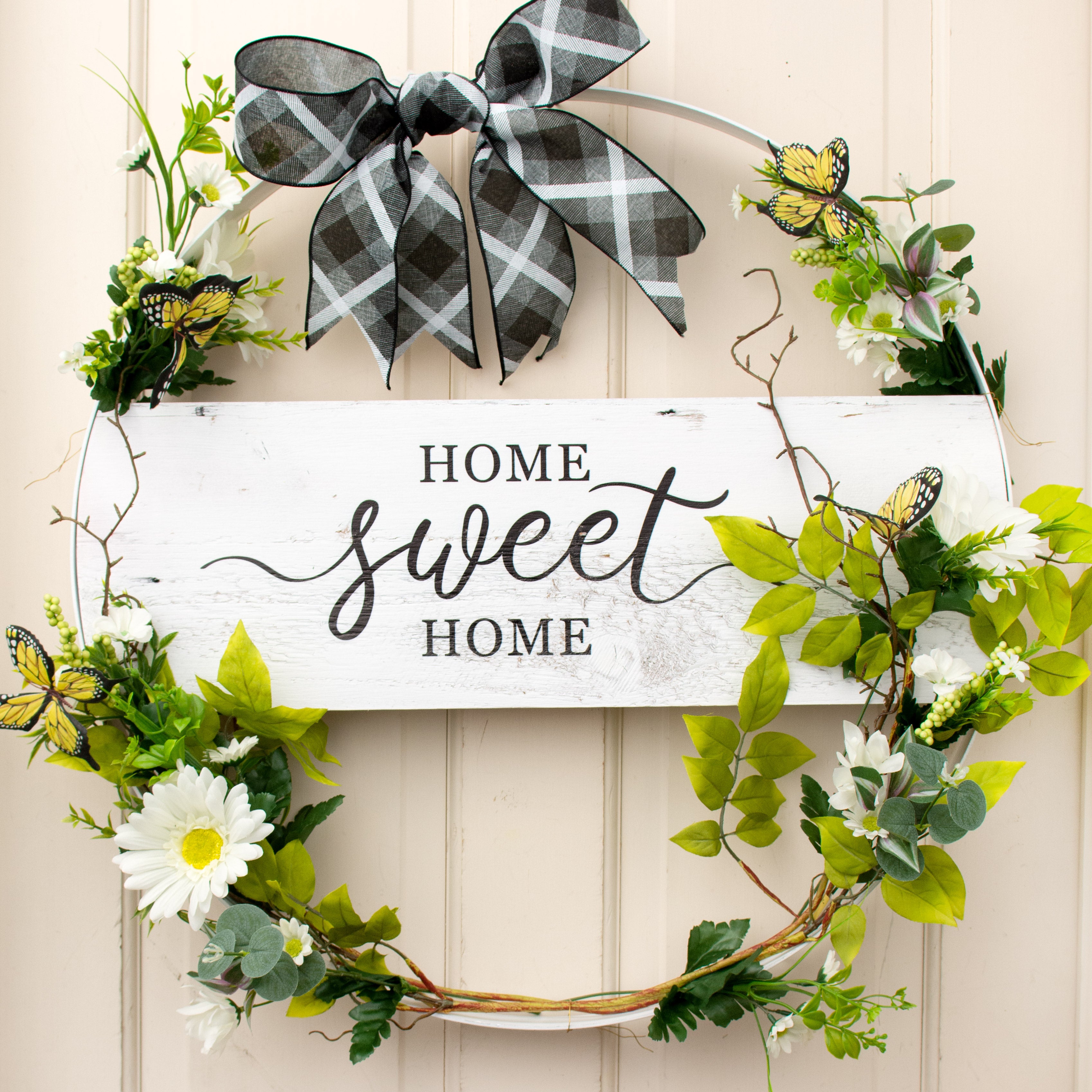 24" Metal Hoop Ring Sign: Whitewash Home Sweet Home Lifestyle Photo