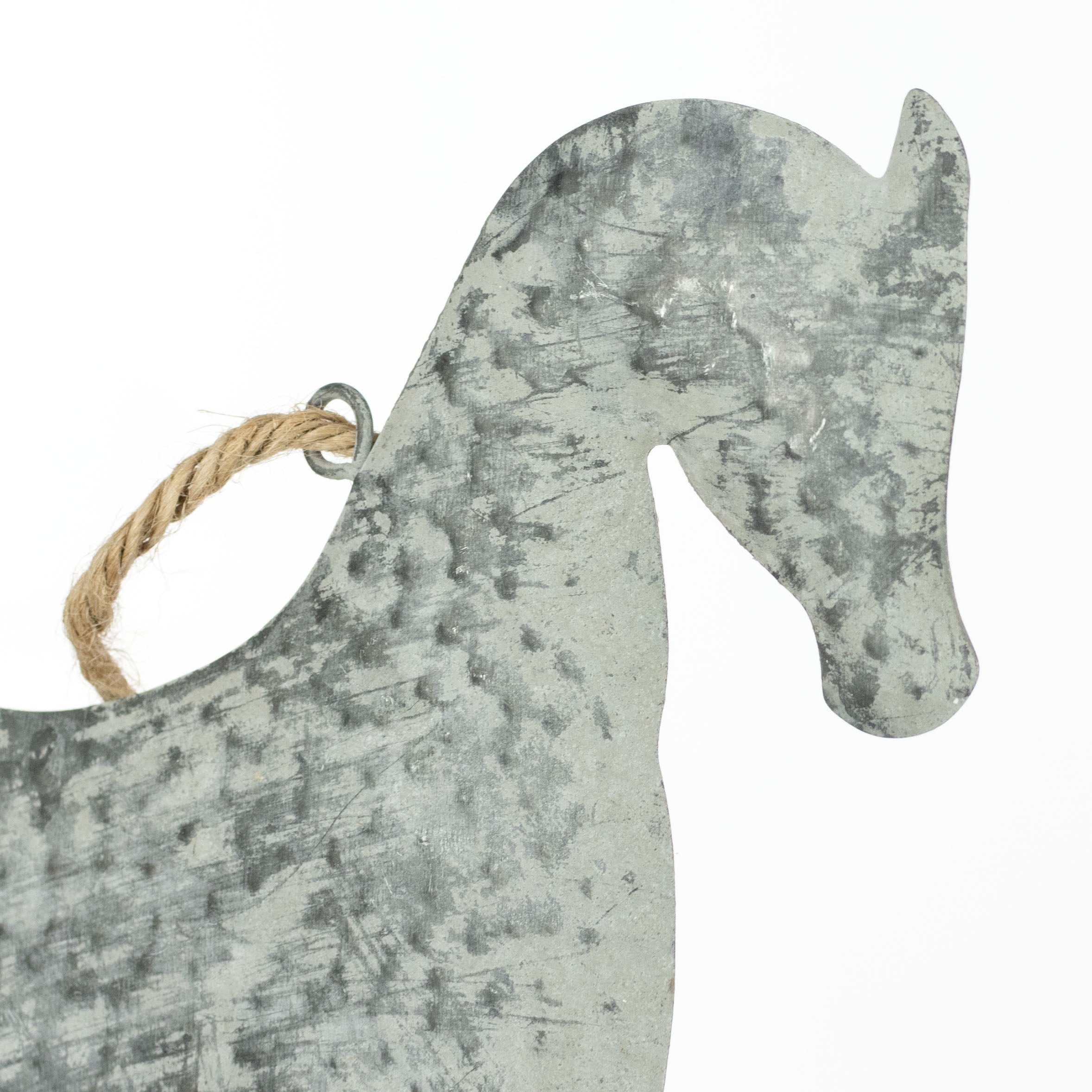 10" Metal Horse Ornament: Distressed Gray detail photo 3