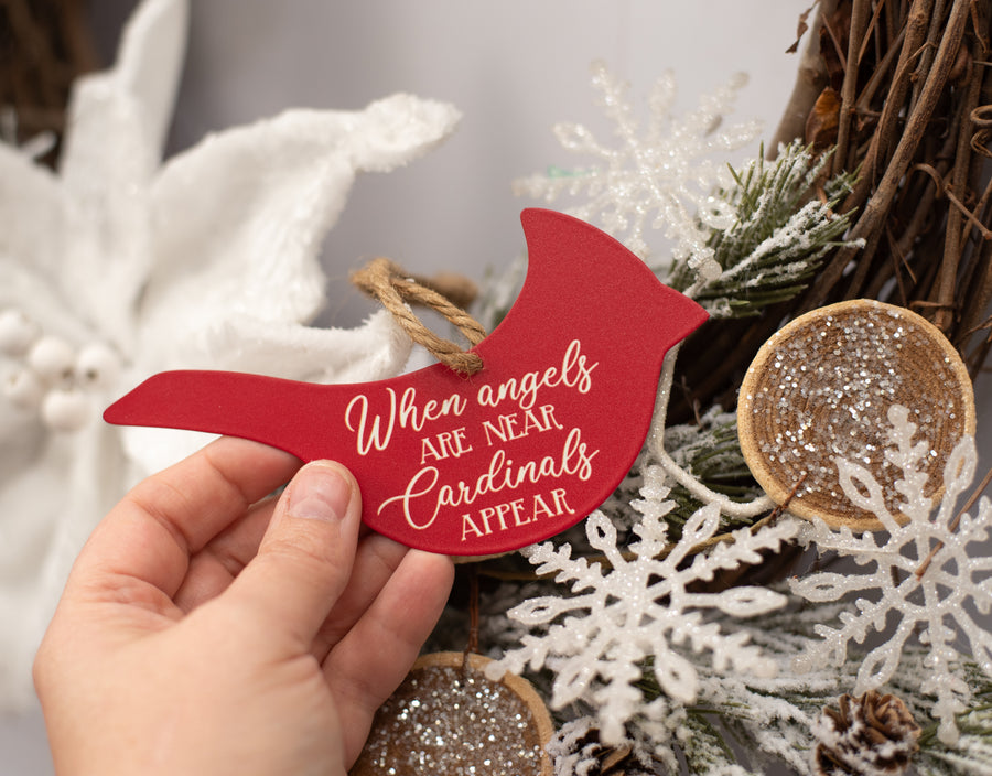 5.5" Metal Ornament Sign: Cardinals Appear Lifestyle Photo