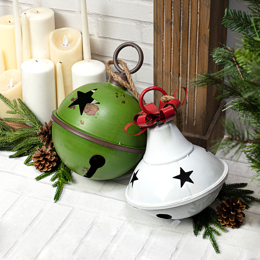 8.5" Metal Saucer Bell: White & Red Lifestyle Photo