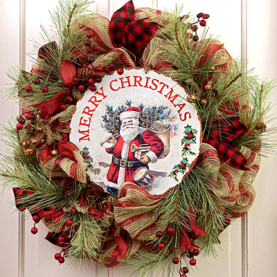 12" Metal Sign: Antique Santa With Gifts Lifestyle Photo