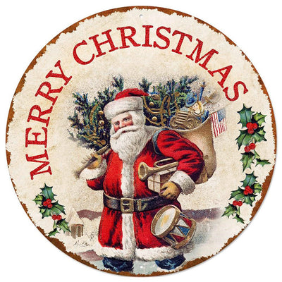12" Metal Sign: Antique Santa With Gifts Item Number: MD0741