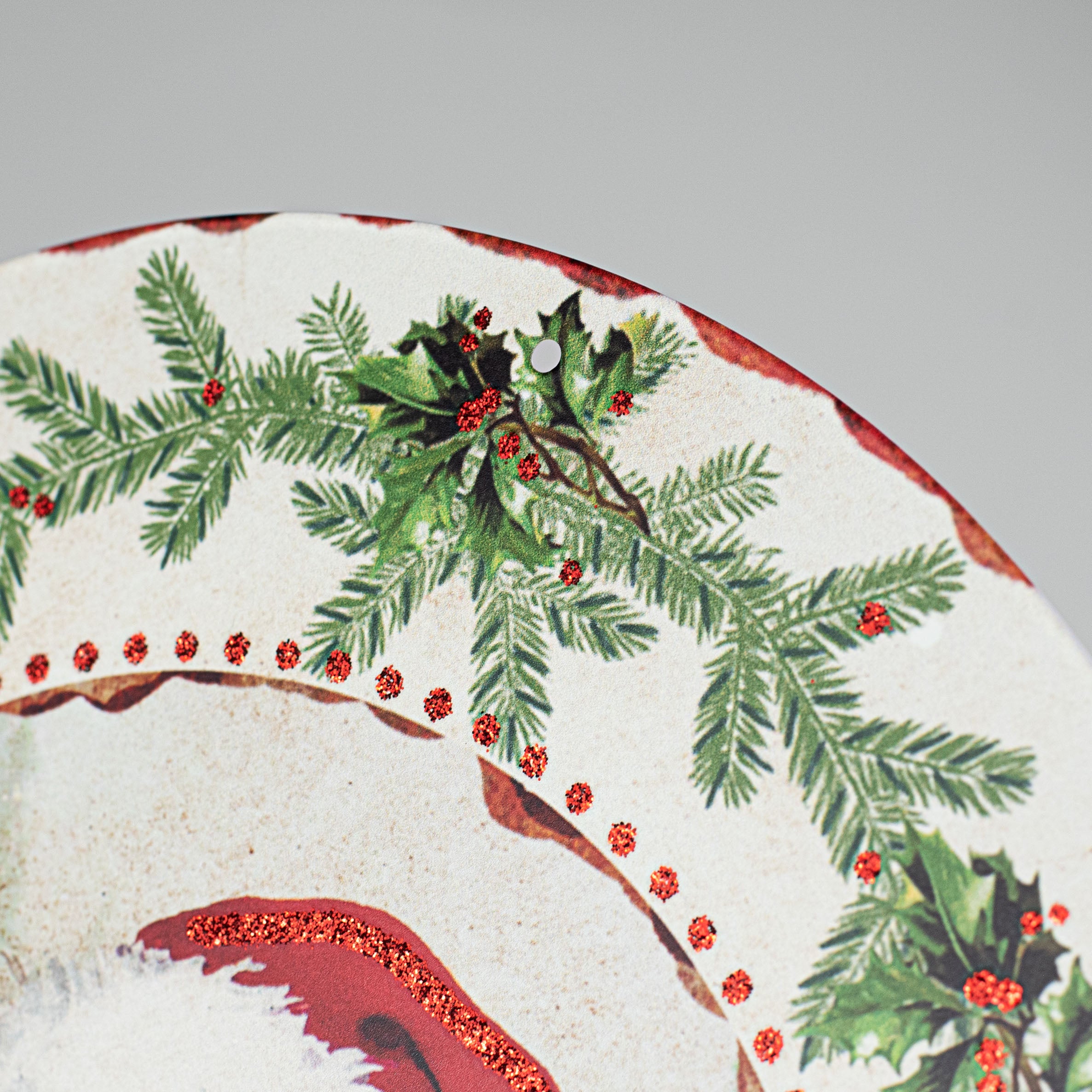 12" Metal Sign: Antique Santa With Holly detail photo 3