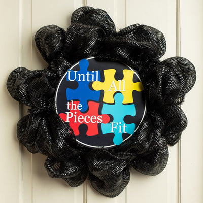 12" Metal Sign: Autism Awareness Puzzle Pieces Lifestyle Photo