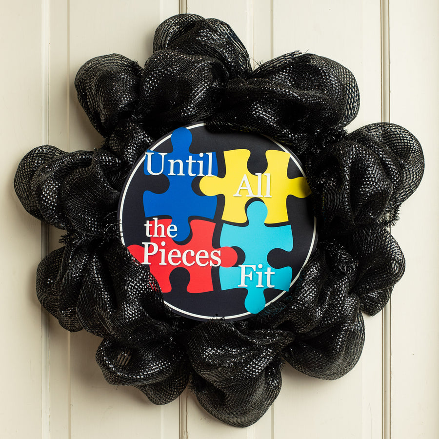 12" Metal Sign: Autism Awareness Puzzle Pieces Lifestyle Photo