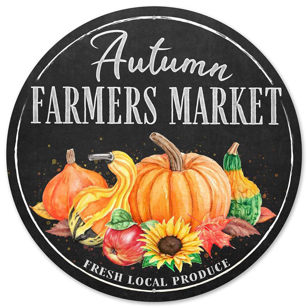 12" Metal Sign: Autumn Farmer's Market Pumpkins Item Number: MD0995