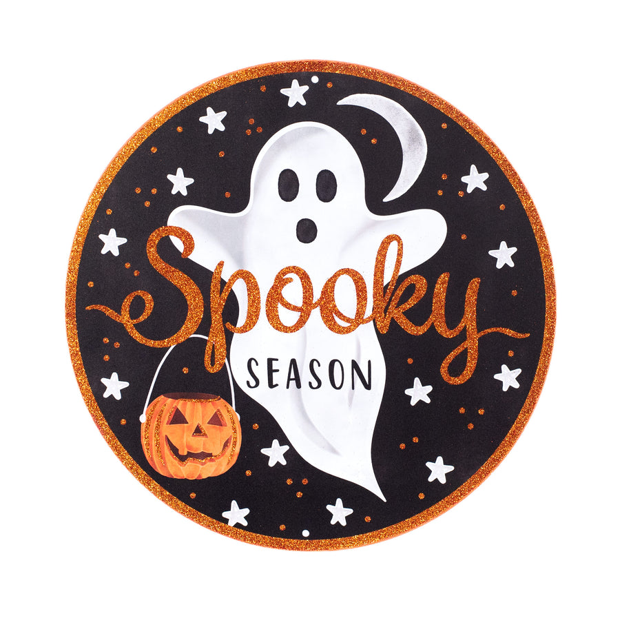 8" Metal Sign: Black & Orange Spooky Ghost Item Number: MD1186