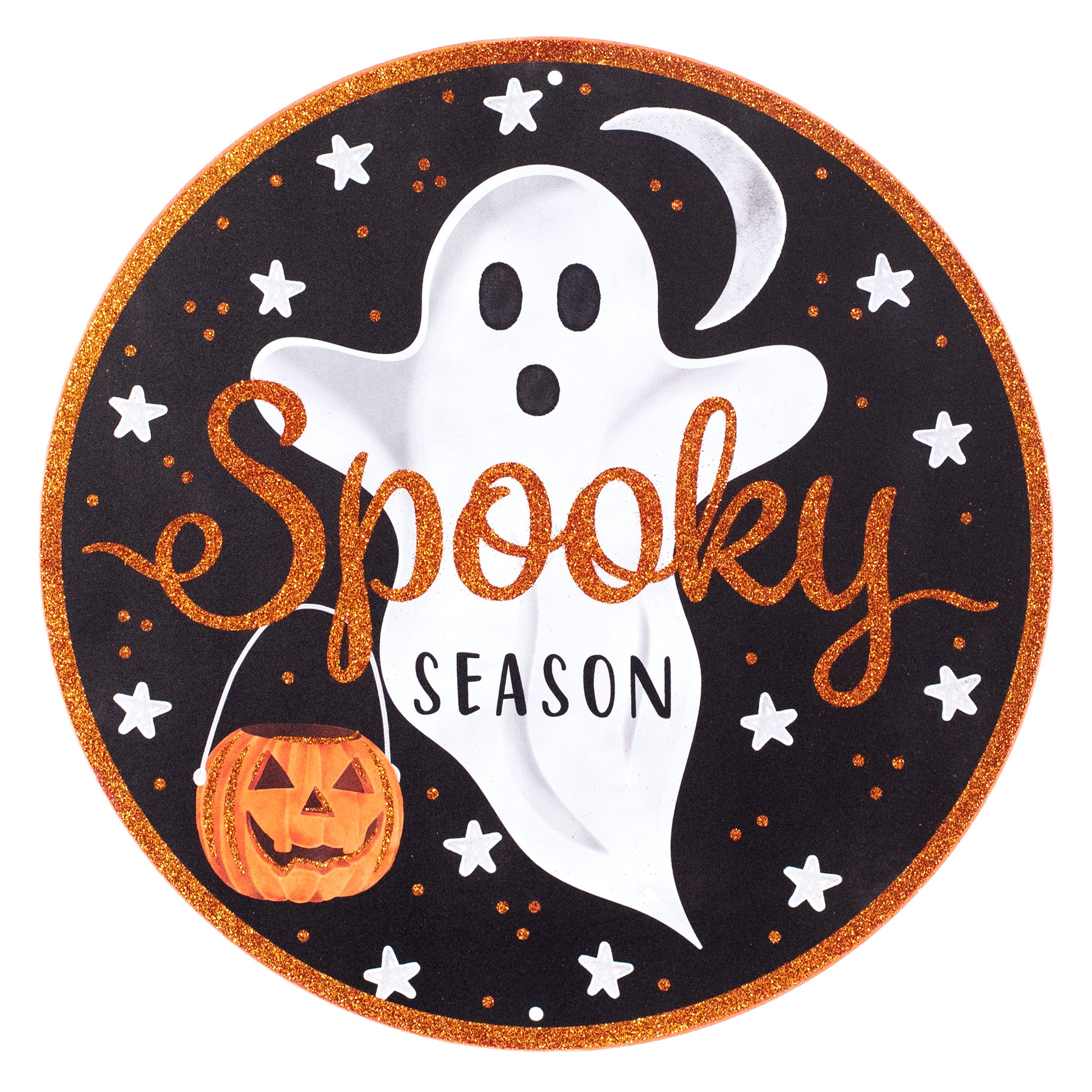 12" Metal Sign: Black & Orange Spooky Ghost Item Number: MD1187
