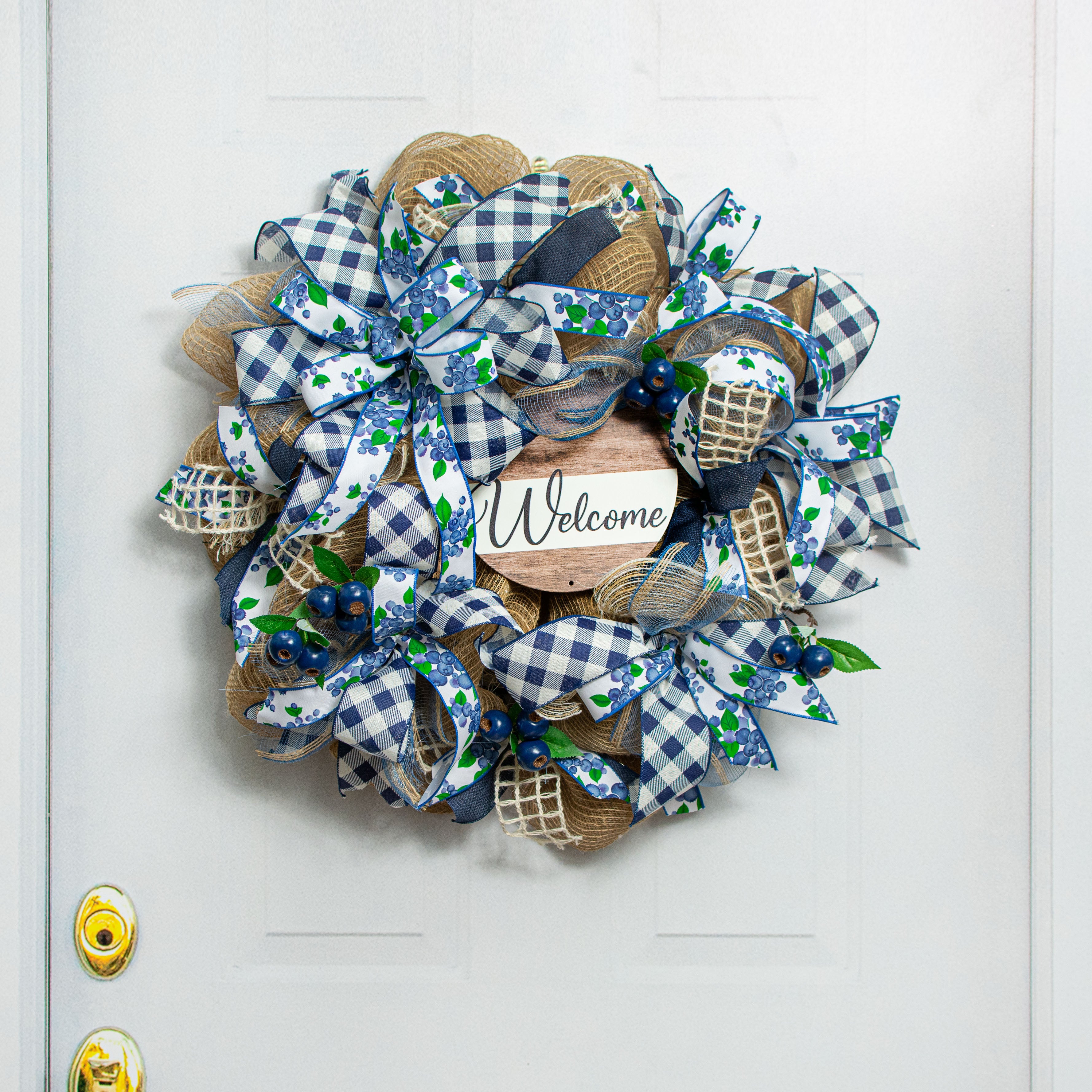 8" Metal Sign: Brown Wood Welcome Lifestyle Photo