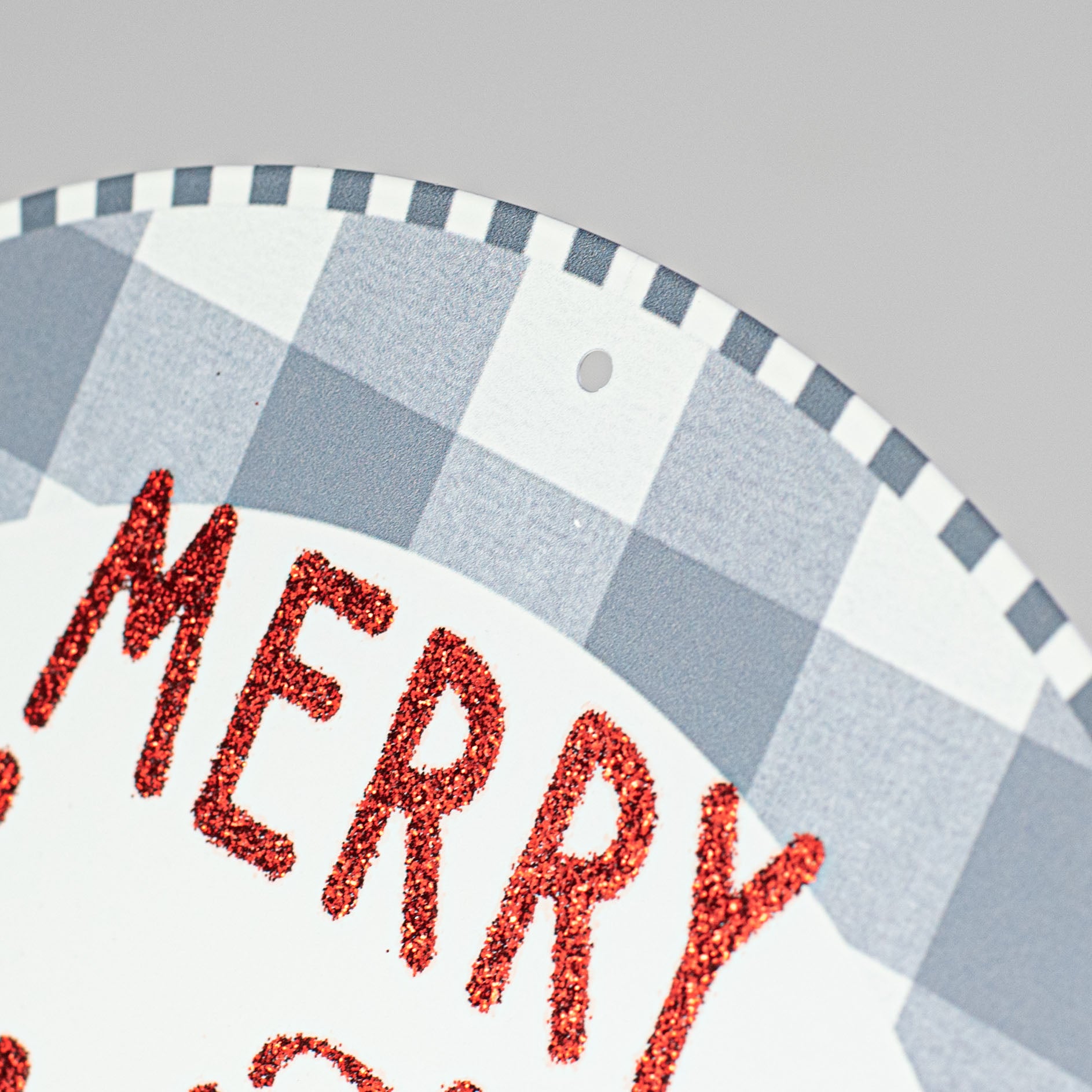 12" Metal Sign: Christmas Gnome Cool Grey Check detail photo 3