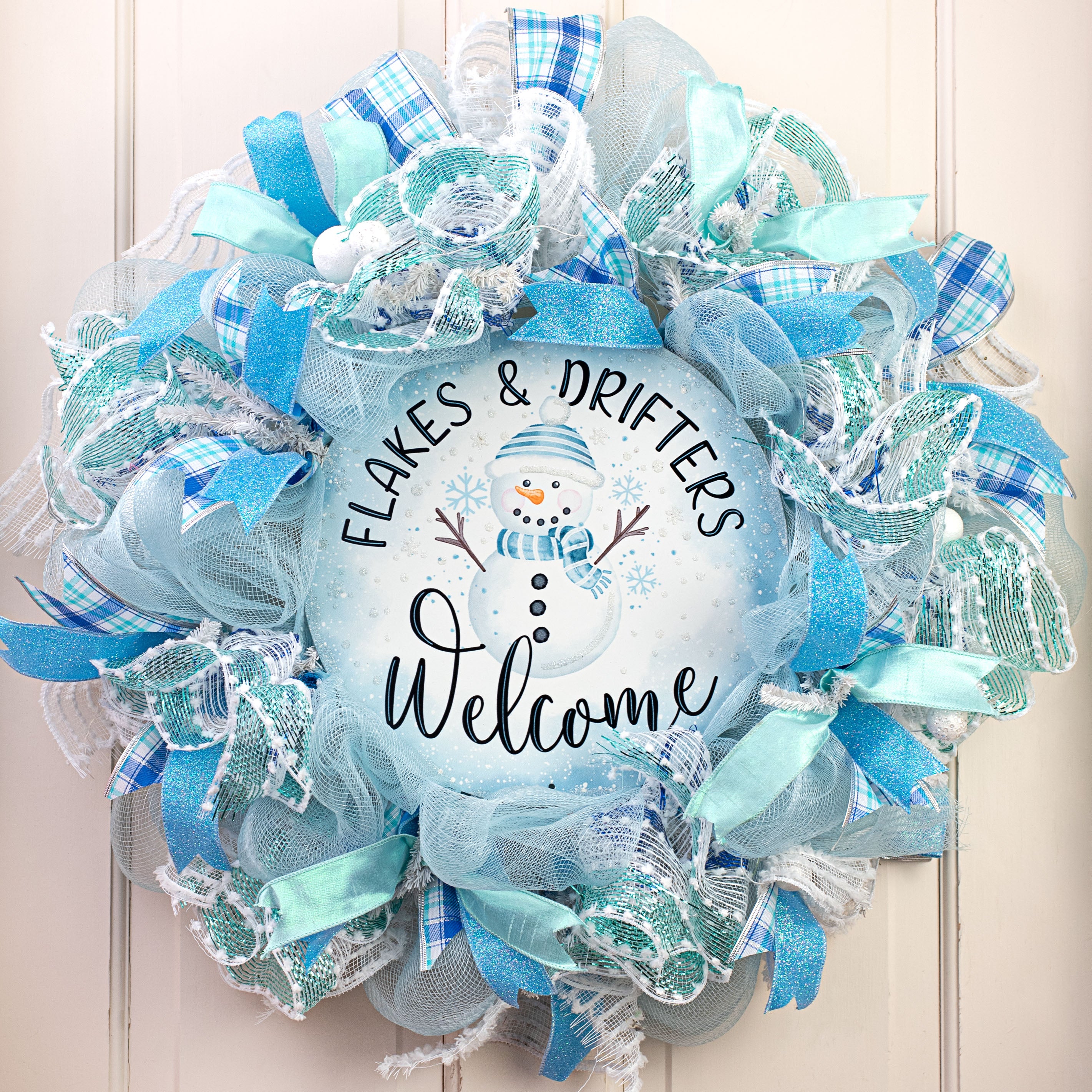 12" Metal Sign: Flakes & Drifters Welcome Snowman Lifestyle Photo