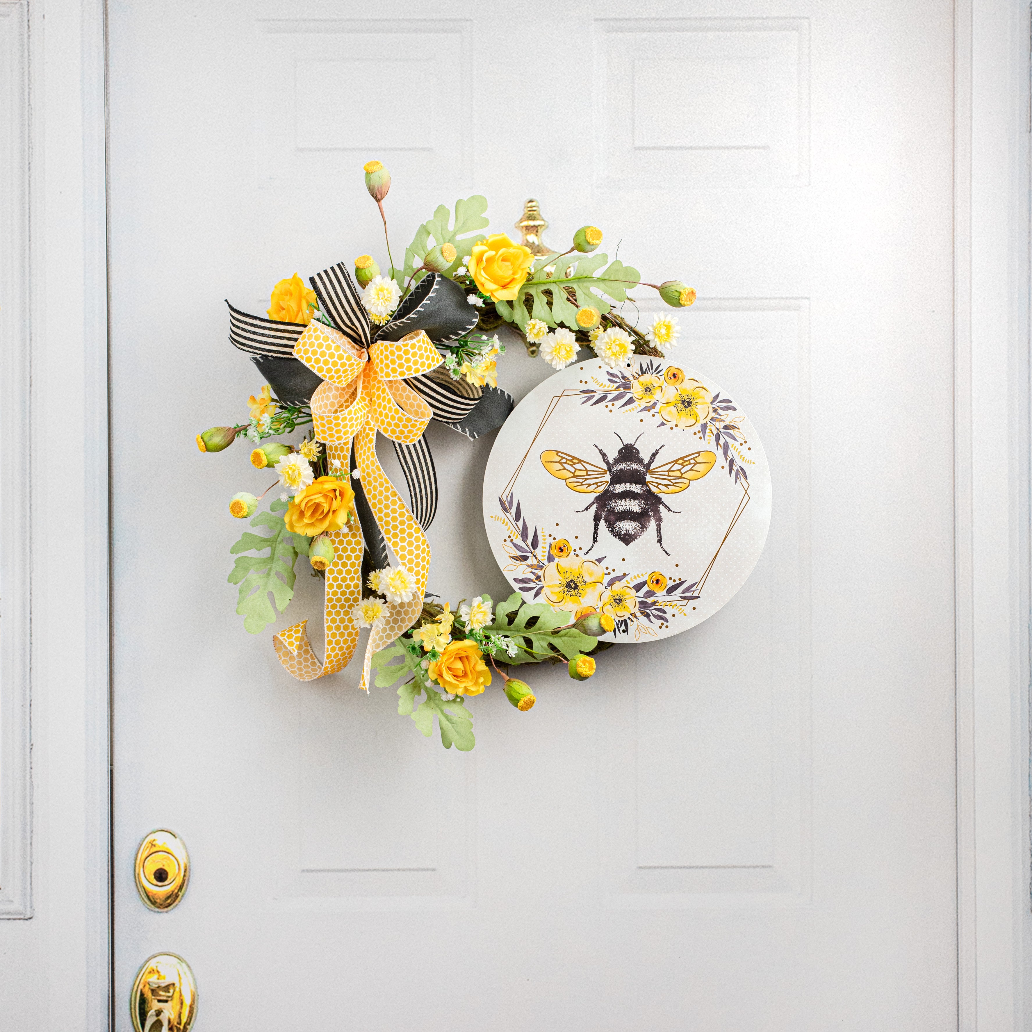 12" Metal Sign: Foil Bee with Florals detail photo 4