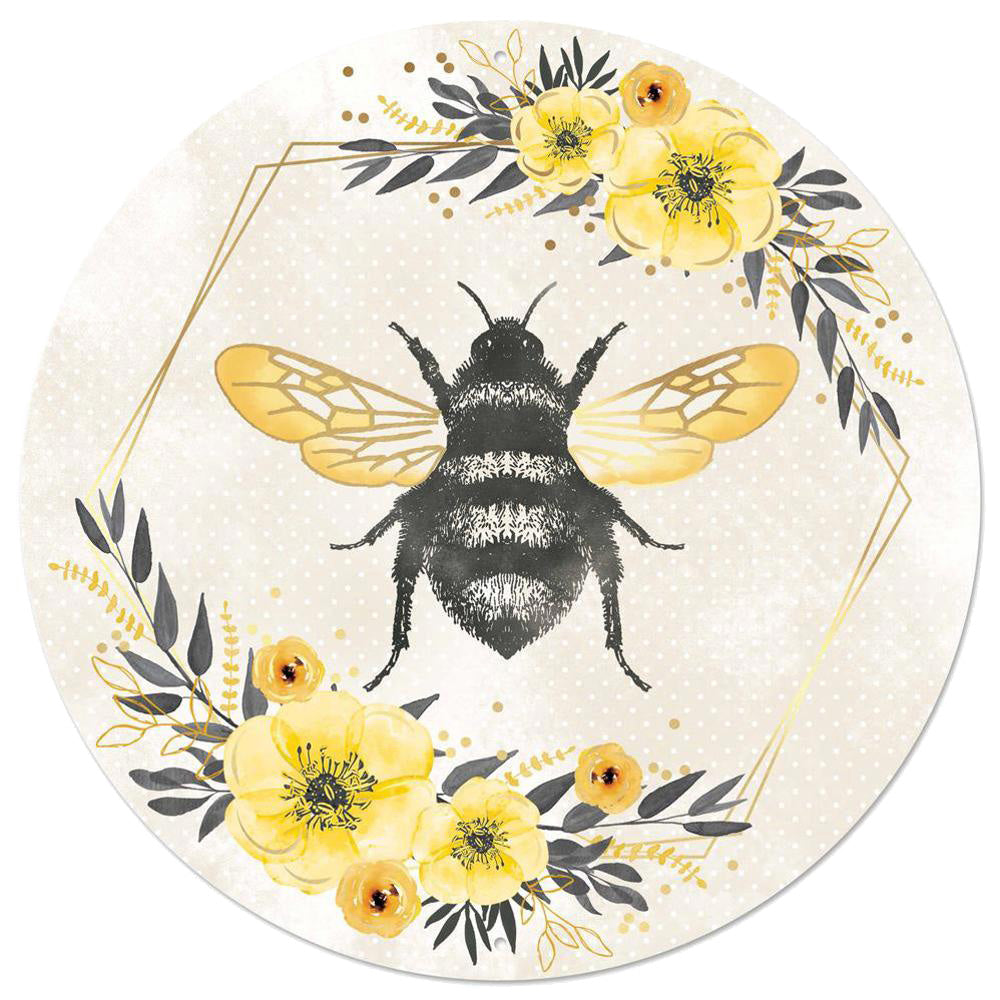 12" Metal Sign: Foil Bee with Florals Item Number: MD1030