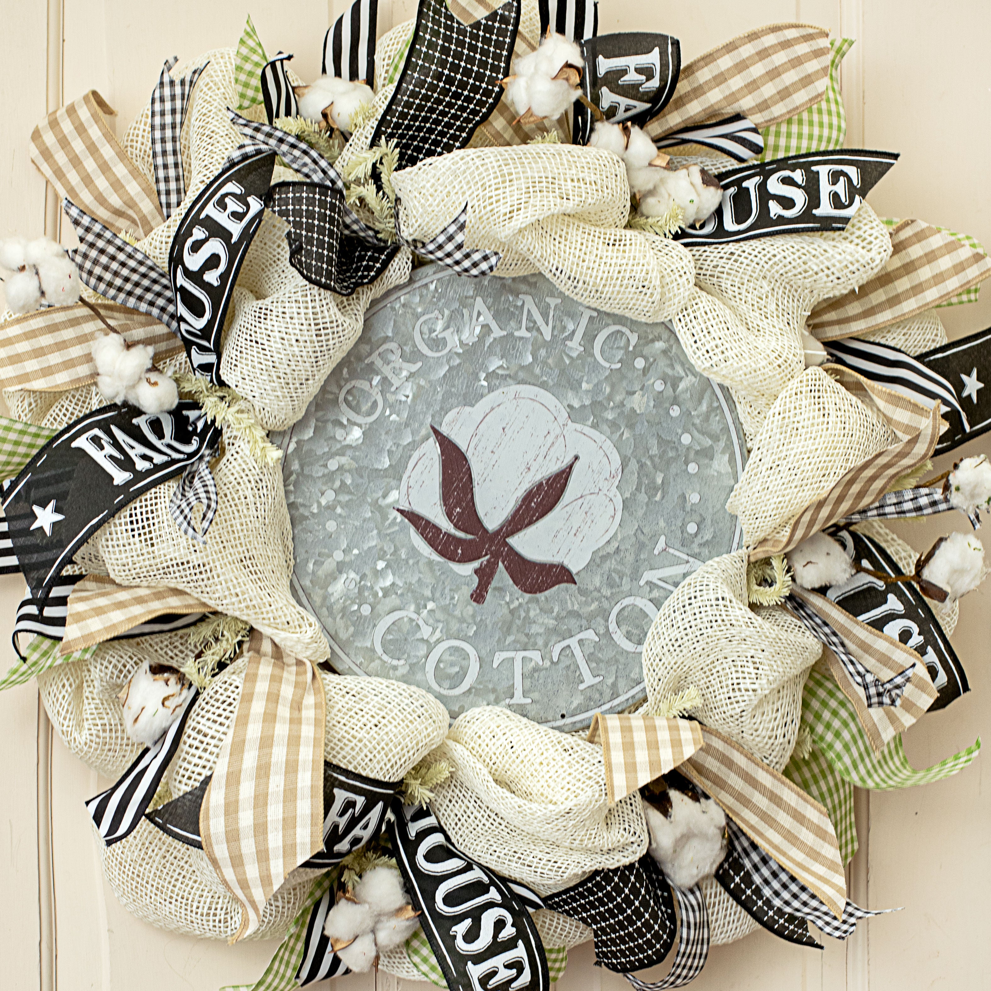 12" Metal Sign: Galvanized Cotton Pod Lifestyle Photo