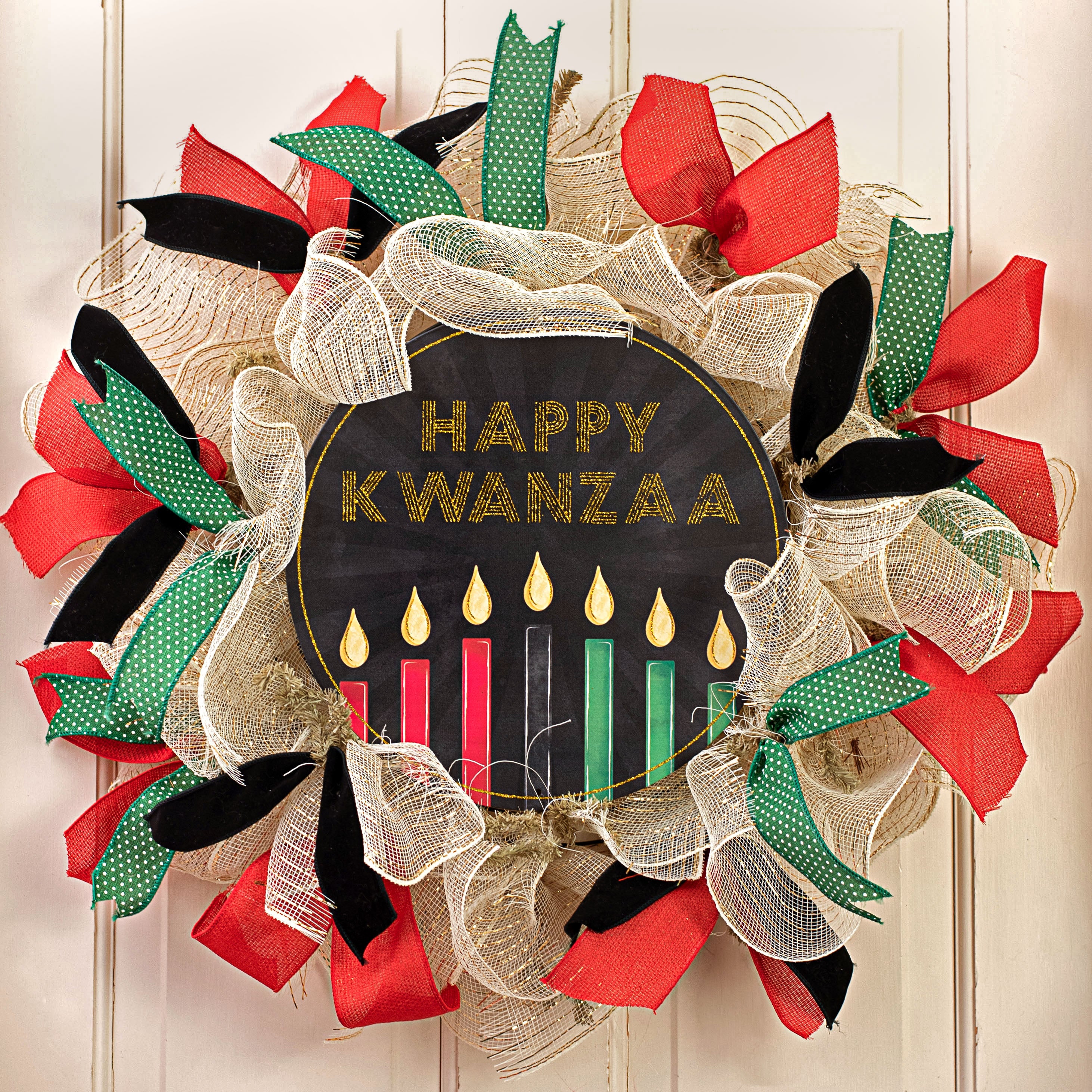 12" Metal Sign: Glitter Happy Kwanzaa Lifestyle Photo