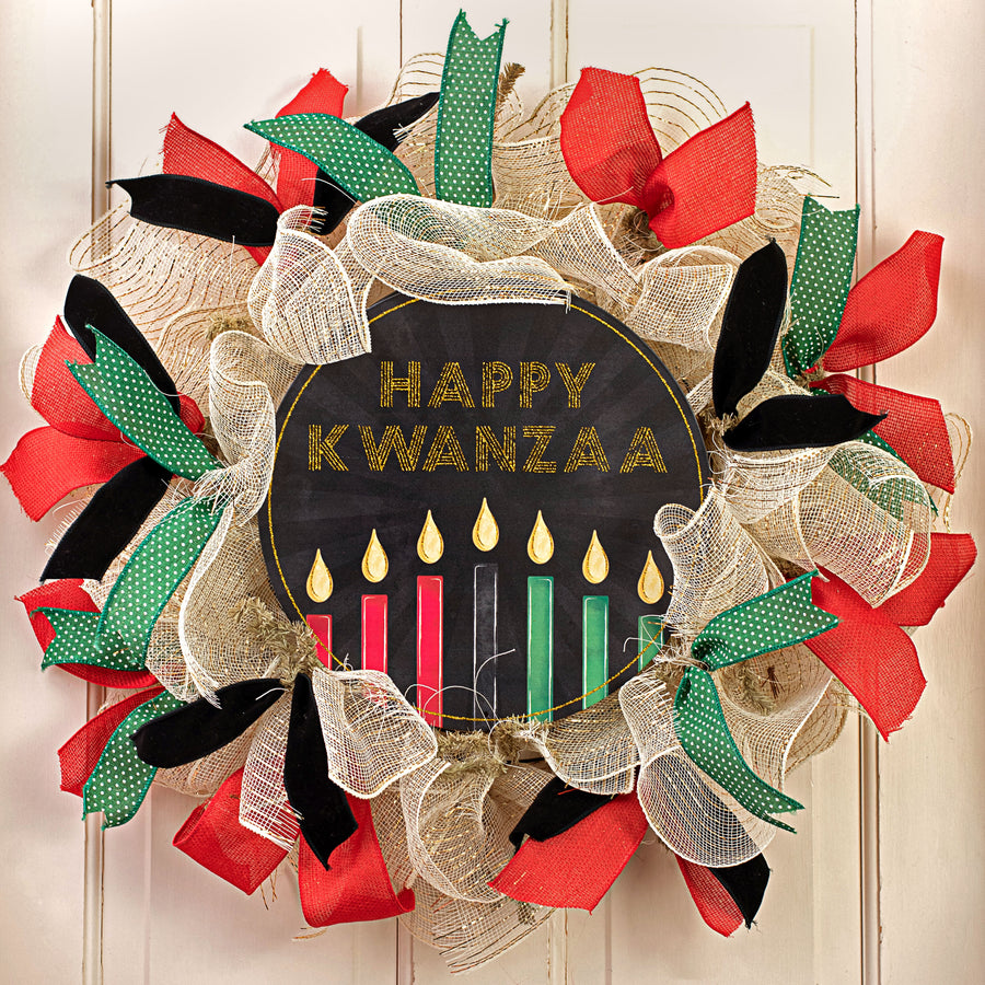 12" Metal Sign: Glitter Happy Kwanzaa Lifestyle Photo