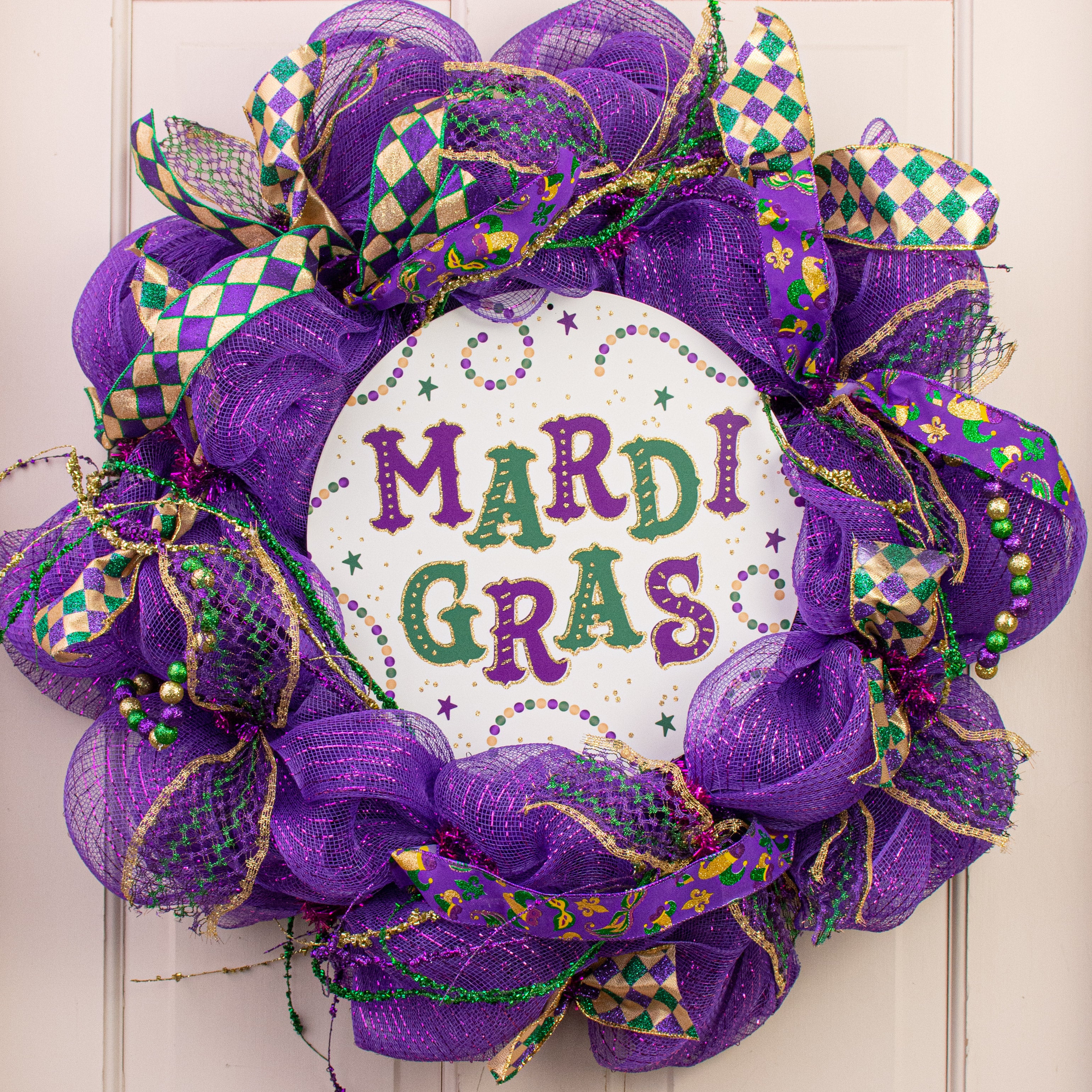 12" Metal Sign: Glitter Mardi Gras Lifestyle Photo
