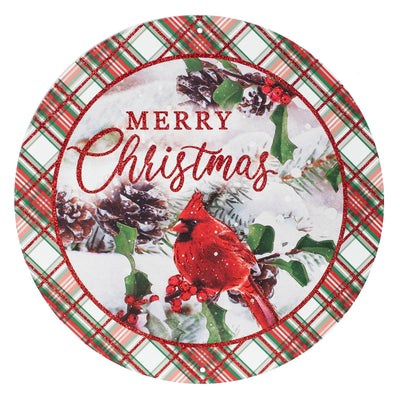 12" Metal Sign: Glitter Merry Christmas Cardinal Item Number: MD1260