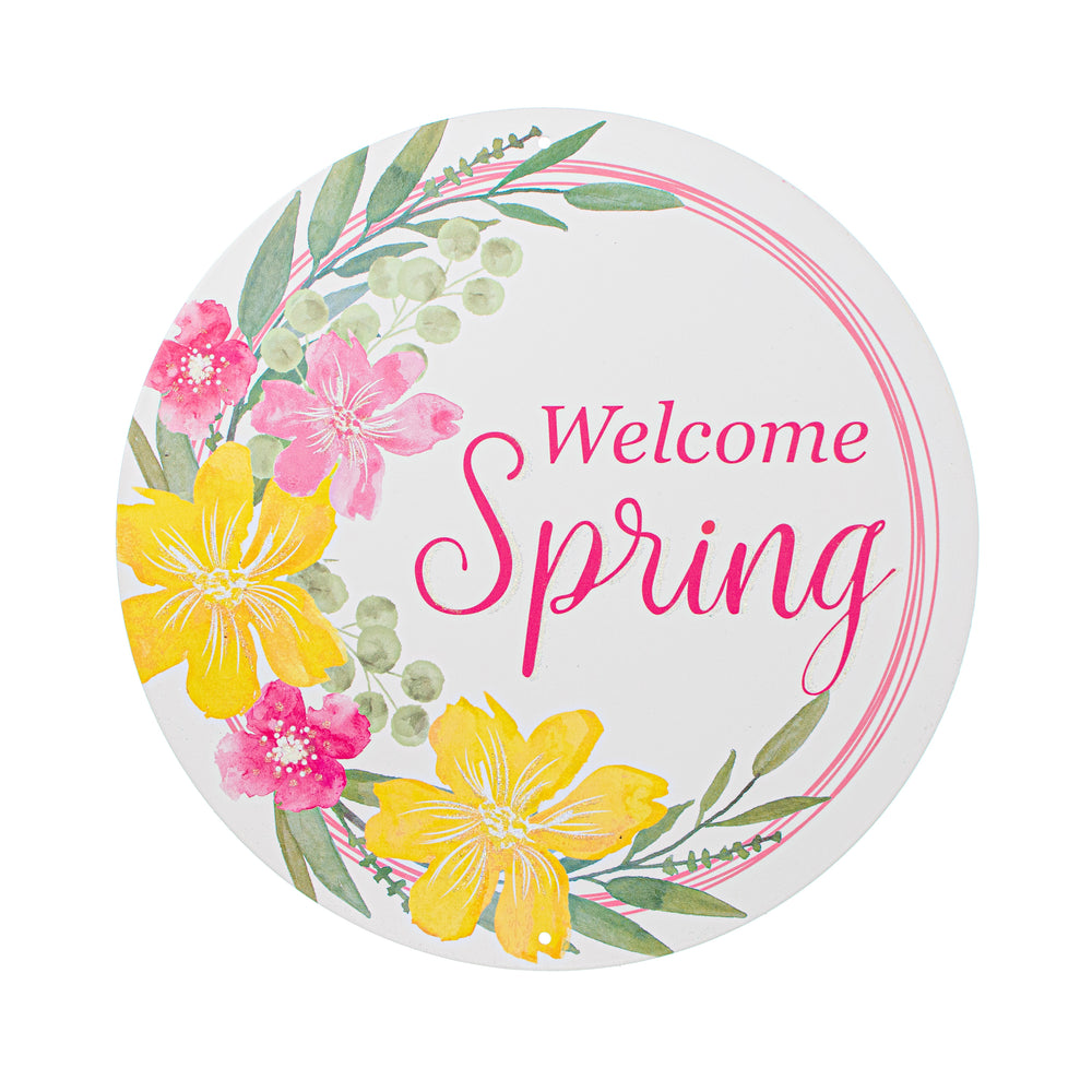 8" Metal Sign: Glitter Welcome Spring