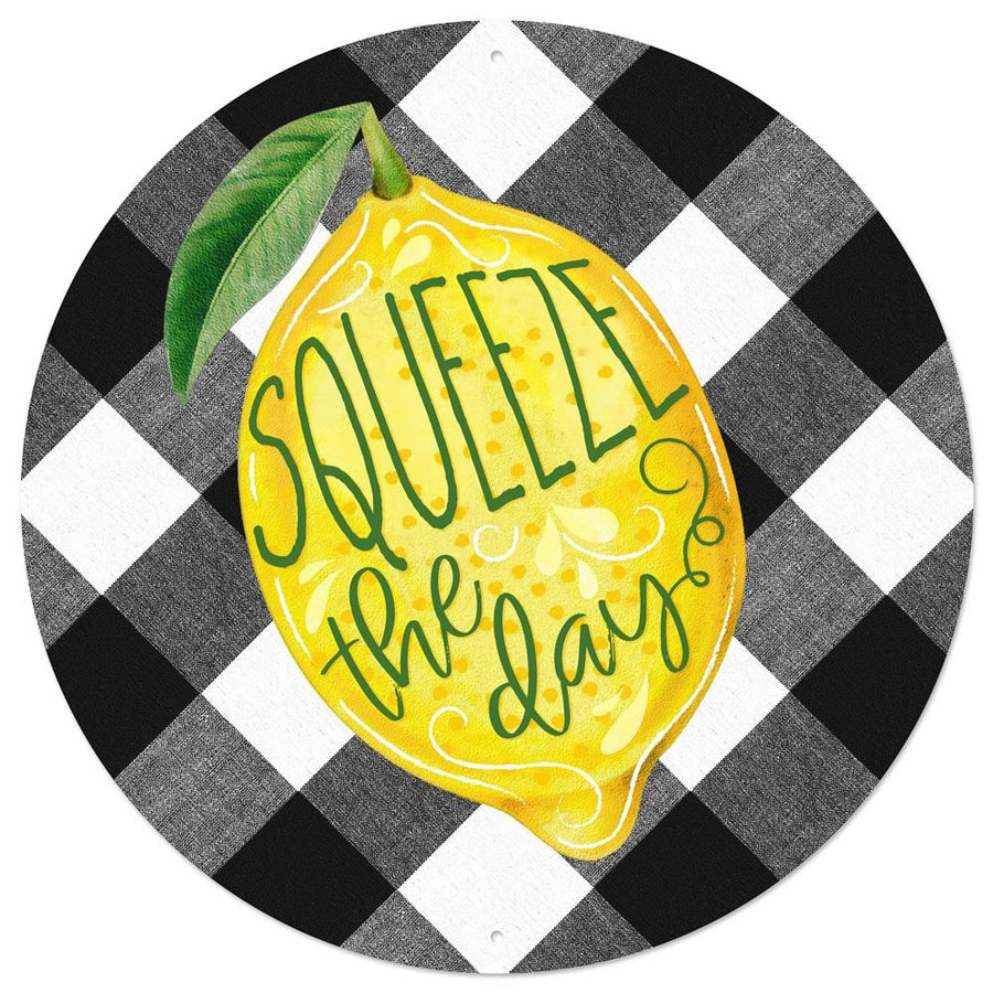 12" Metal Sign: Glittered Squeeze the Day Lemon Item Number: MD0803