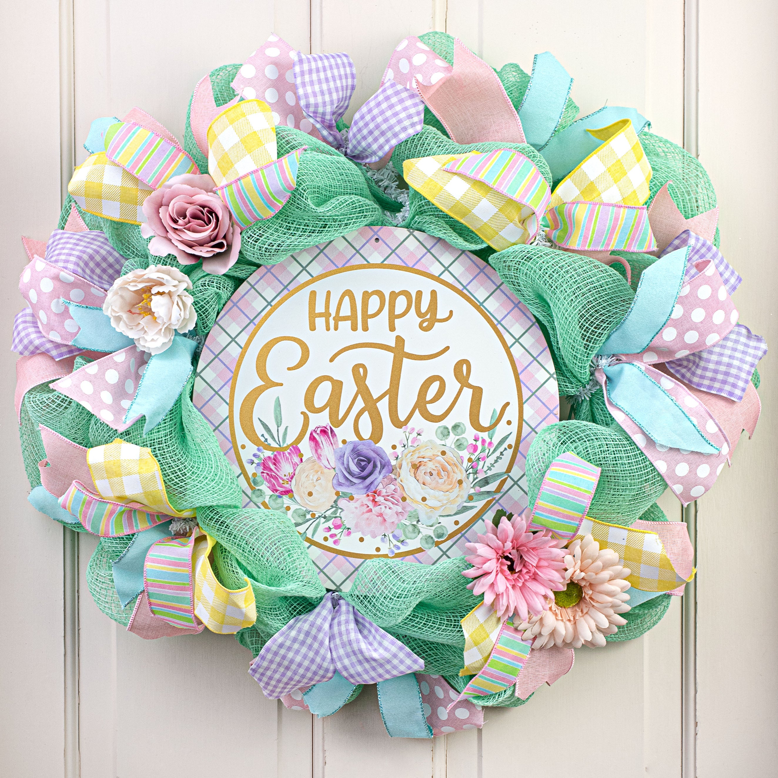 12" Metal Sign: Gold Foil Happy Easter Lifestyle Photo