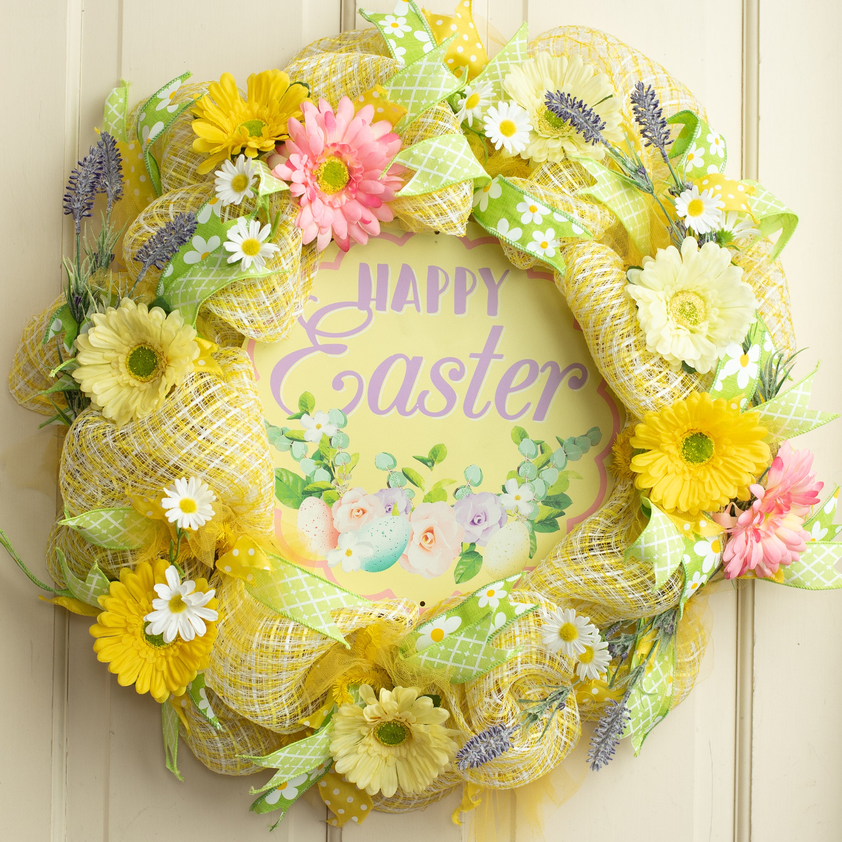 12" Metal Sign: Happy Easter With Eggs Lifestyle Photo