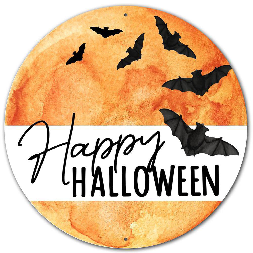 12" Metal Sign: Happy Halloween Bats in Moon Item Number: MD0980